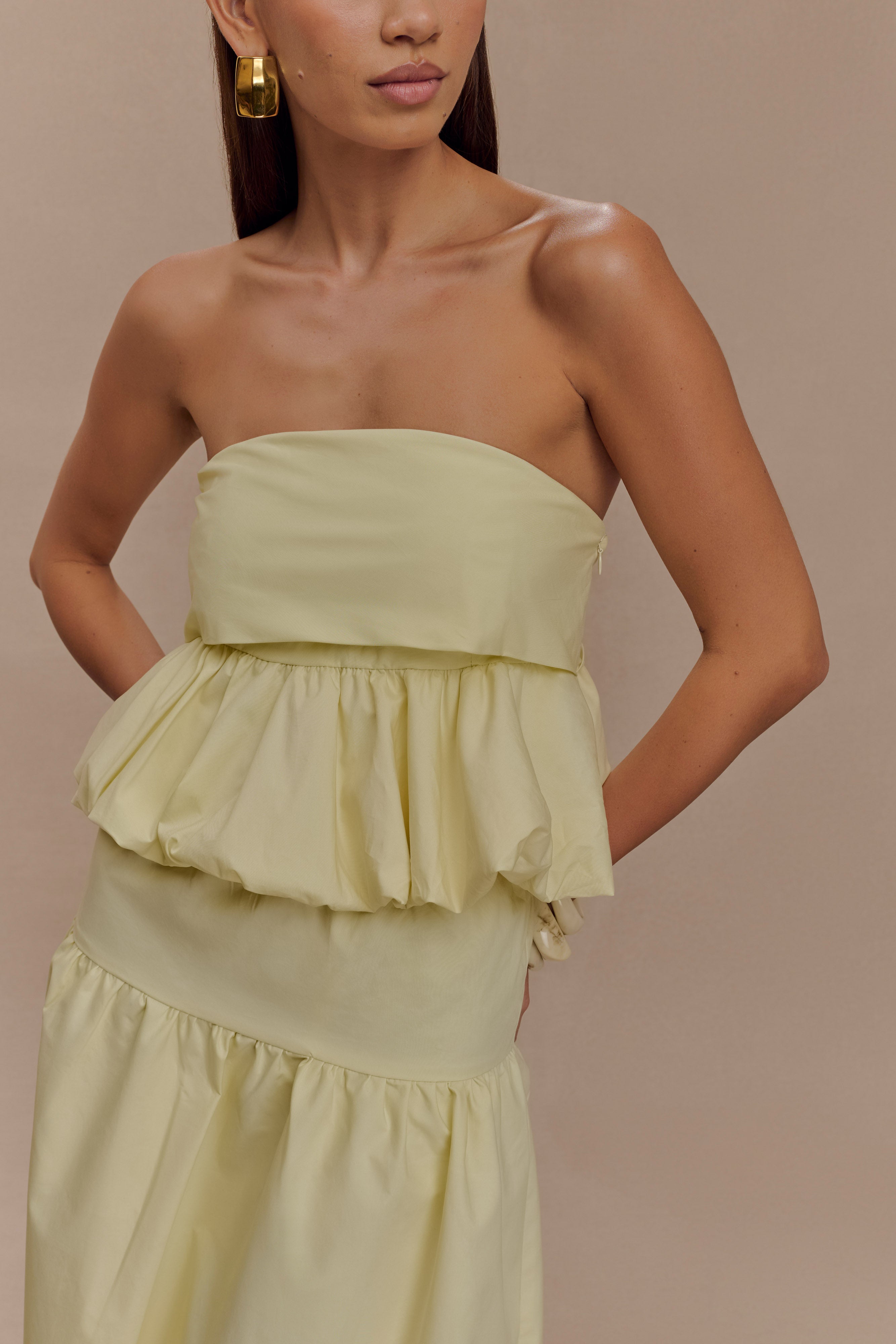 Amirah Strapless Bubble Crop Top - Lemon、mySite、solidvoid