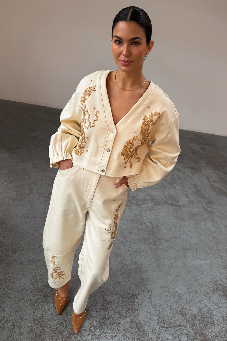 Ecru Raffia Palma Barrel Leg Jeans、mySite、solidvoid