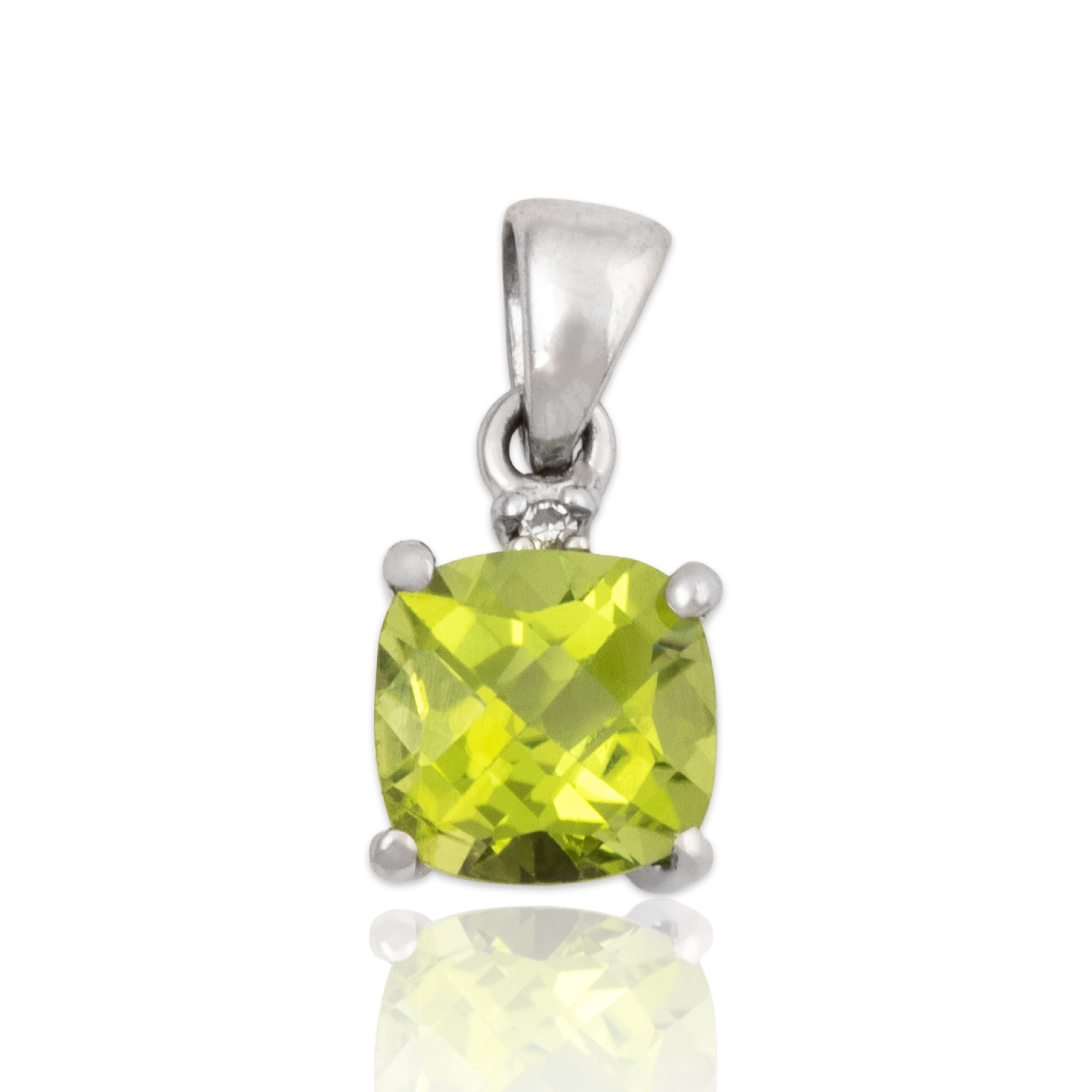 Vintage Small 10k White Gold 1ct Peridot Diamond Checkerboard Pendant、mySite、hinf8tx79