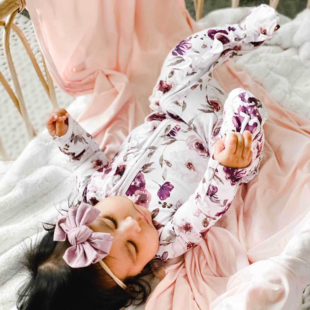  Demi's Dusty Purple Floral Zipper Ruffle Footie、mySite、layawaytickets