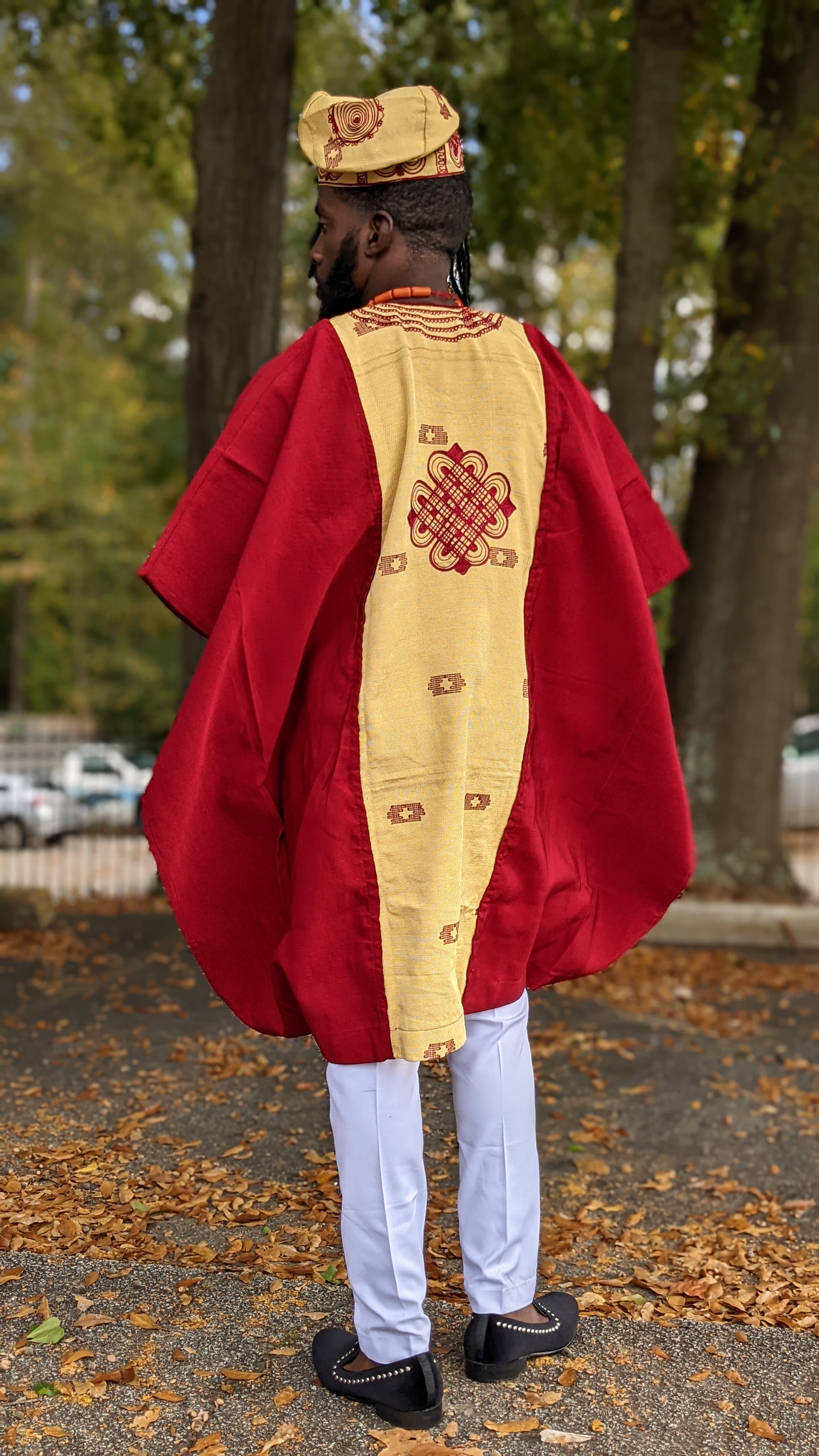 Olaniyi Red and Gold African Aso Oke Grand bobou Robe - DPAGRG22、mySite、solidvoid