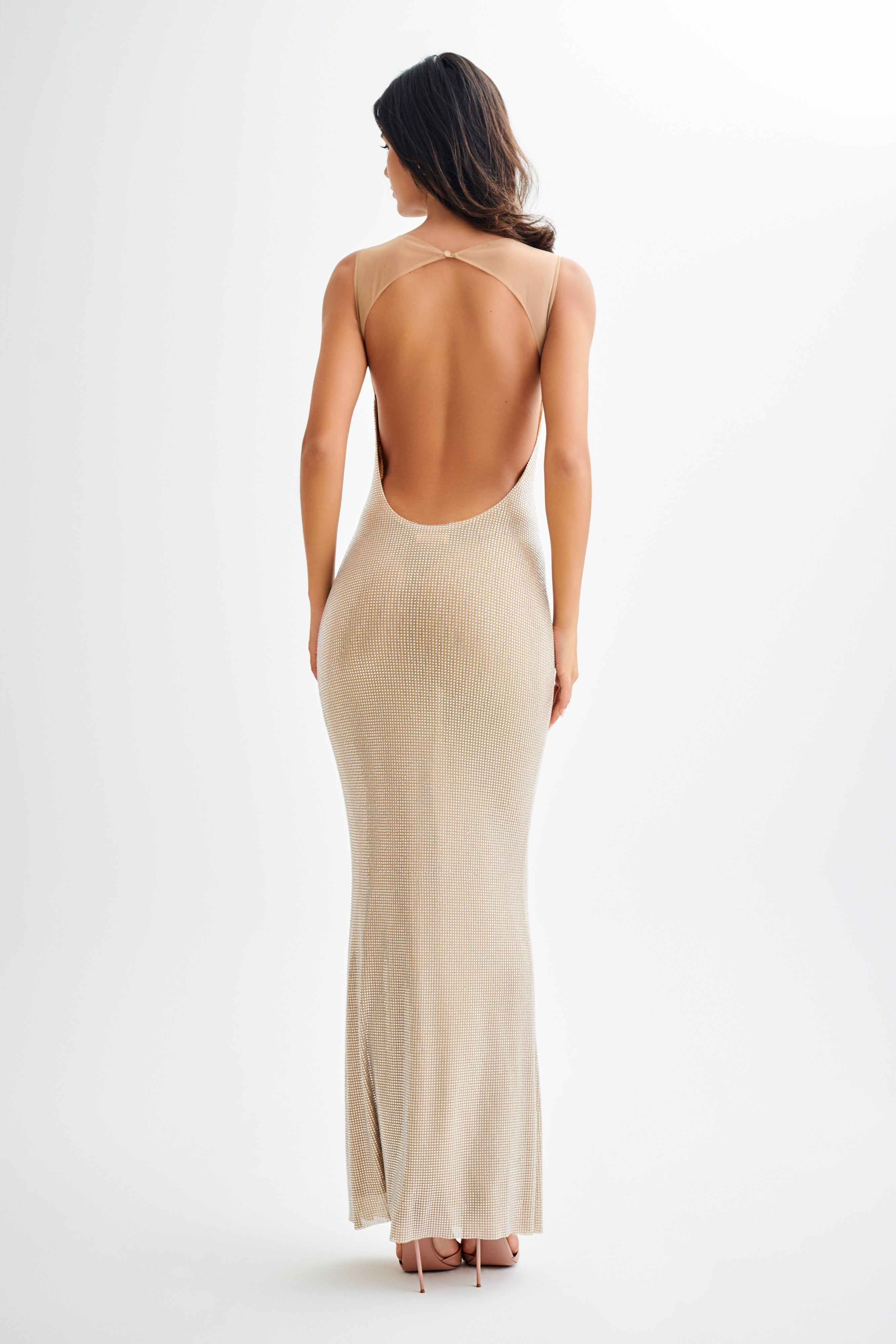 Jasmyn Hot Fix Maxi Dress With Mesh Back - Nude、mySite、solidvoid