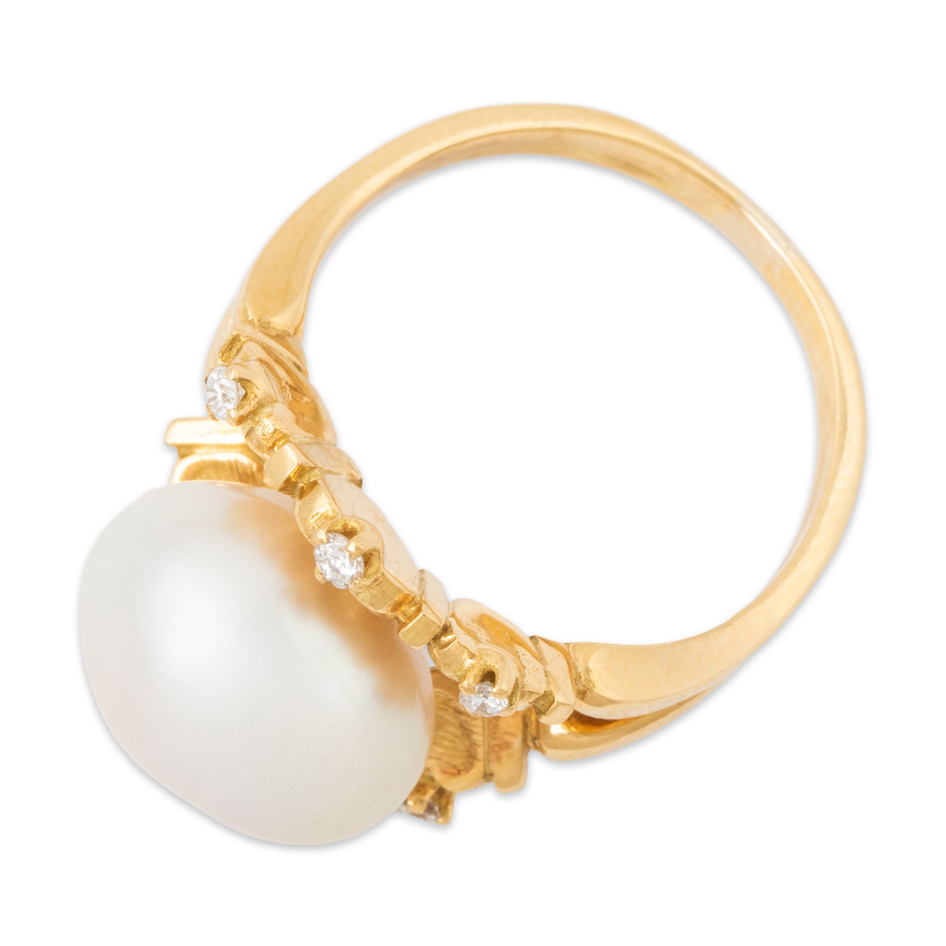 Vintage 18k Yellow Gold Pearl Diamond Romantic Sparkle Statement Ring 7.00、mySite、hinf8tx79