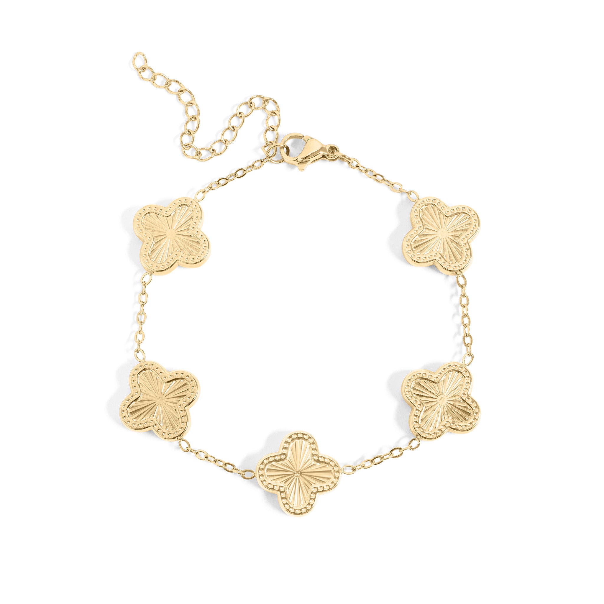 18K Gold PVD Stainless Steel Lucky Clover Charm Bracelet / BRJ1008、mySite、dreamappss