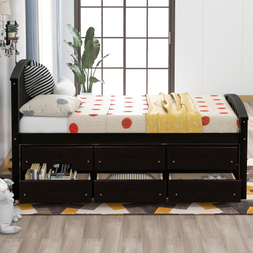 Orisfur. Twin Size Platform Storage Bed Solid Wood Bed with 6 Drawers、、casual