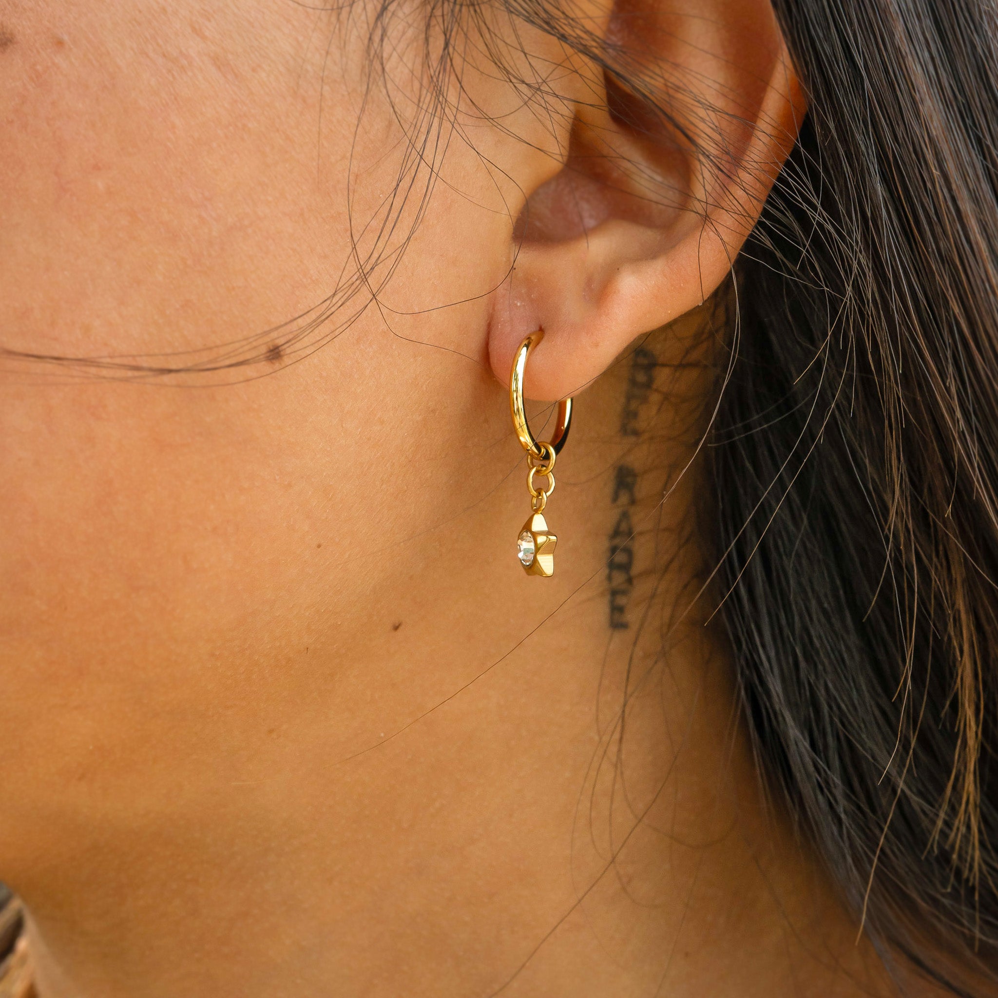 18K Gold PVD Stainless Steel CZ Star Pendant Huggie Earrings / ERJ0048、mySite、dreamappss