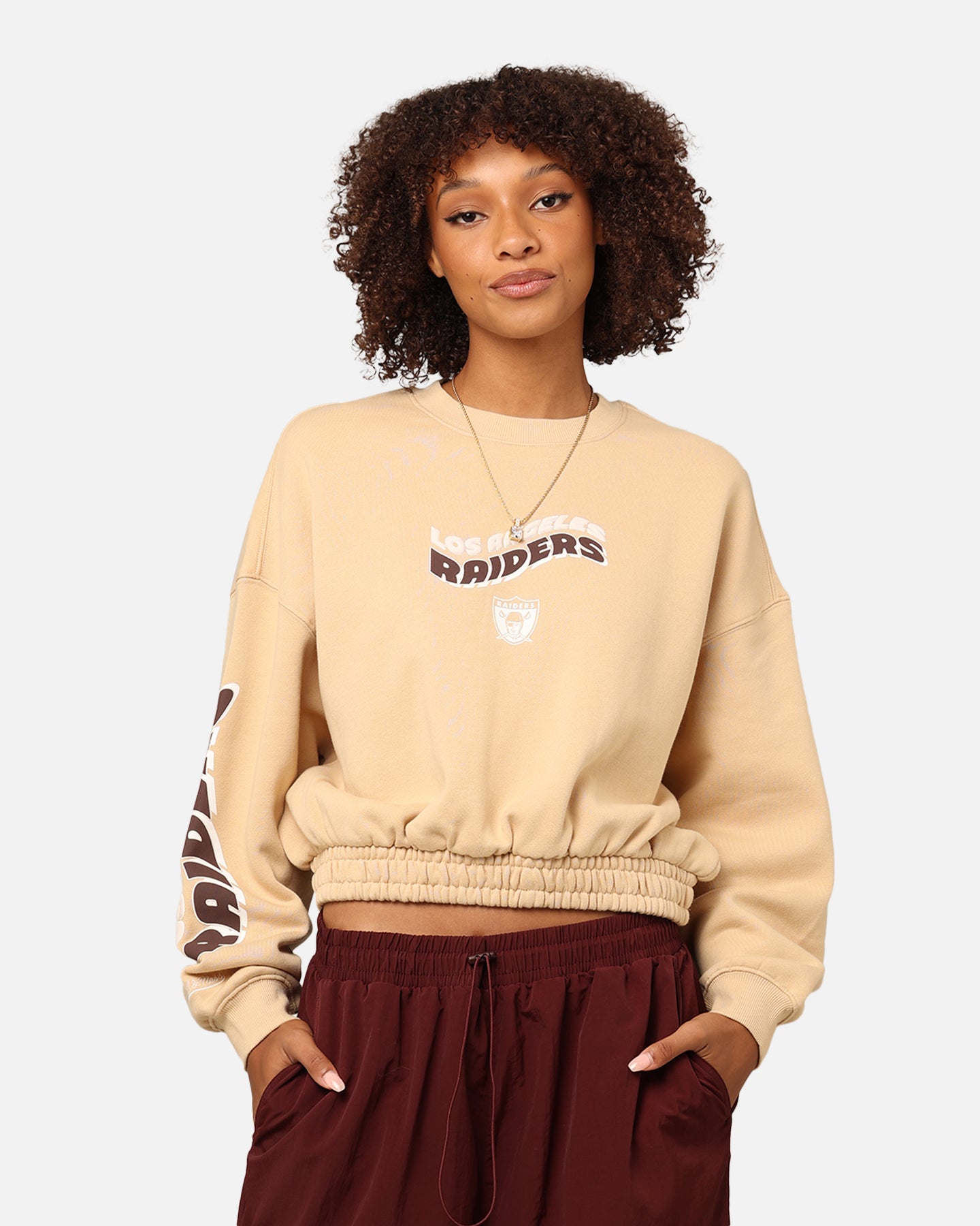 Mitchell & Ness Women's Los Angeles Raiders Dazed Cropped Crewneck Warm Sand、mySite、zt4zffjzw