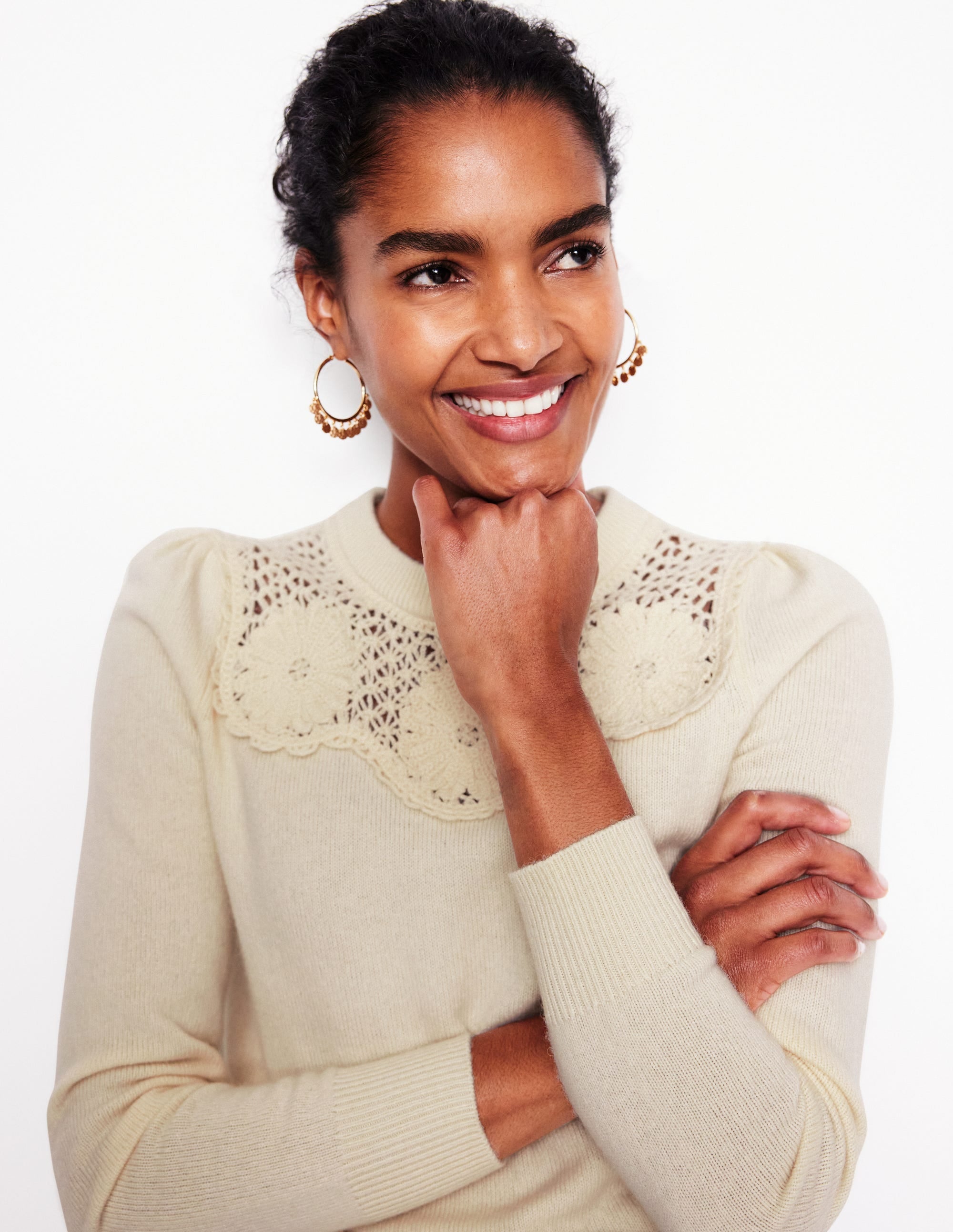  Flower Motif Sweater-Warm Ivory Melange、mySite、ashleygrahame