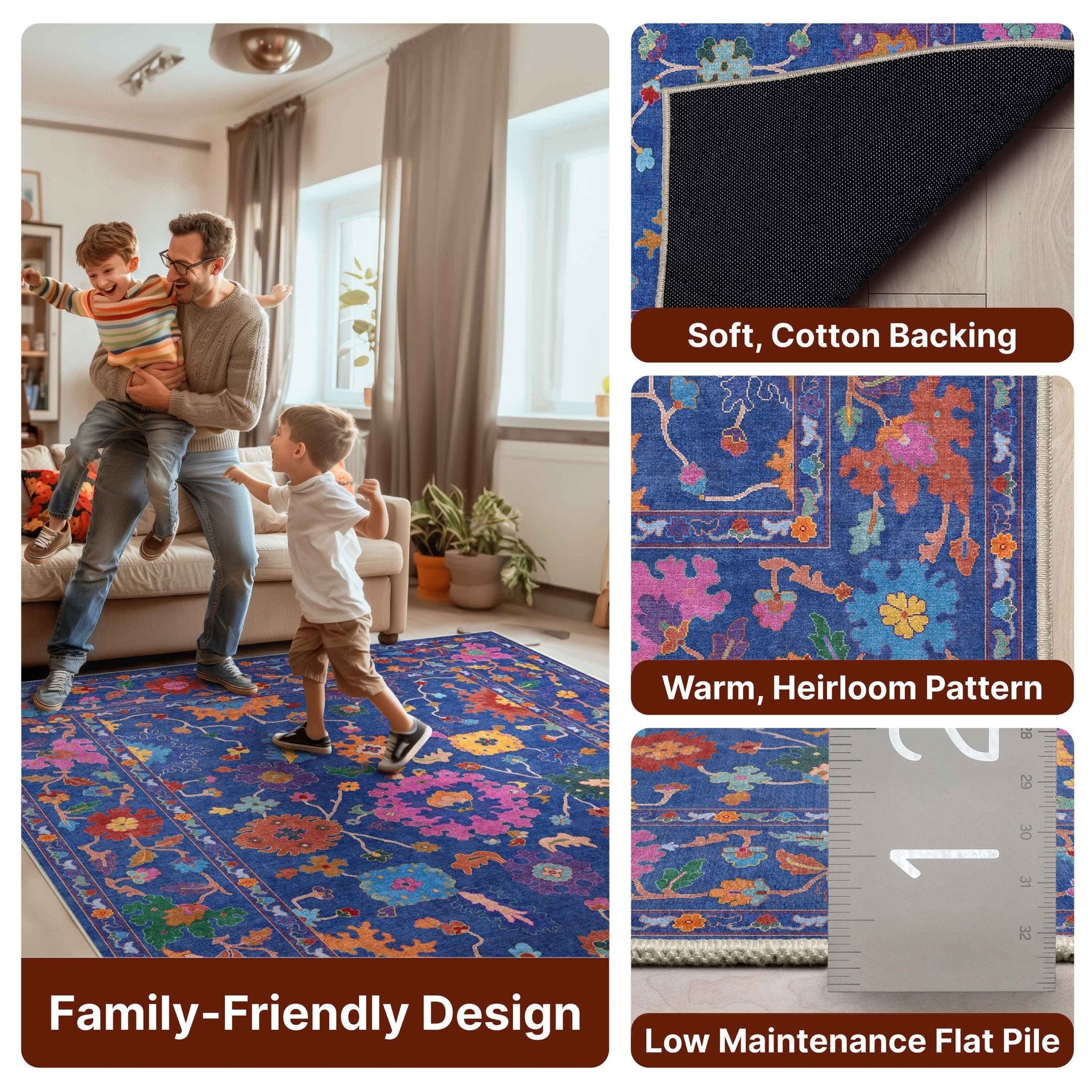 Bodrum Vintage Bohemian Floral Rug for Living Room Bedroom Dining Room ,Easy Clean、mySite、gigharbornorthrealestate