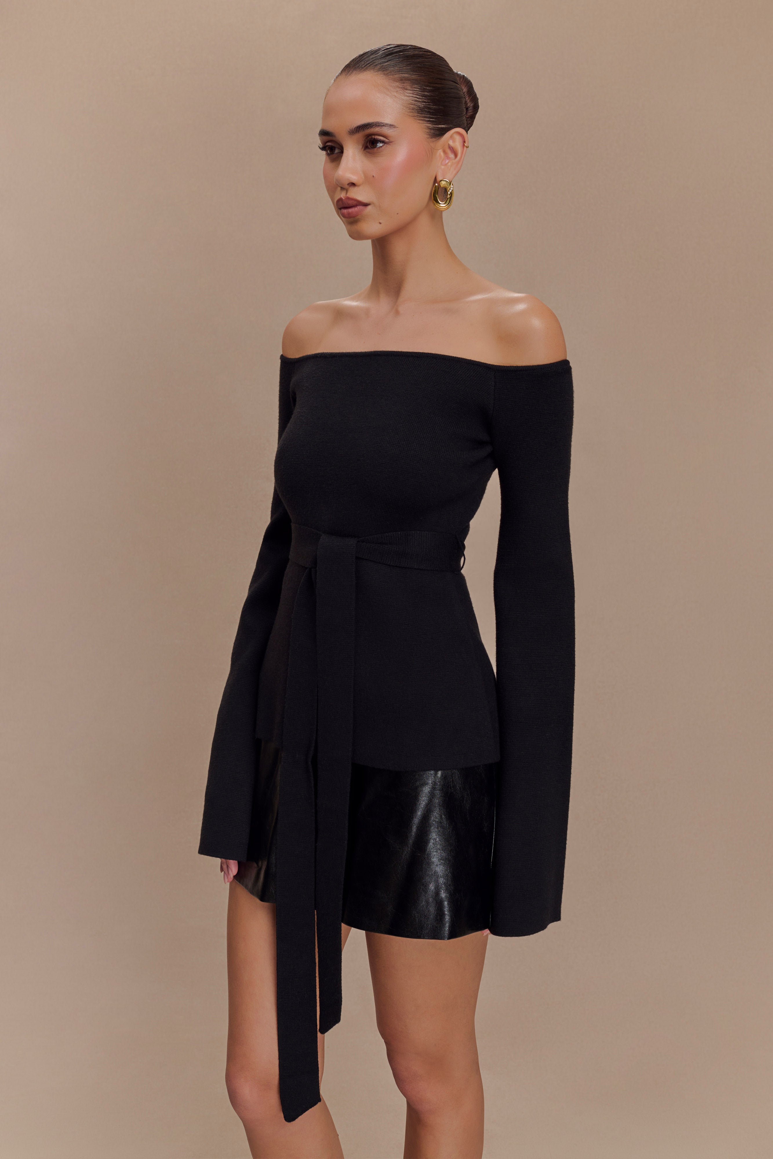 Kyle Off Shoulder Knit Top - Black、mySite、solidvoid