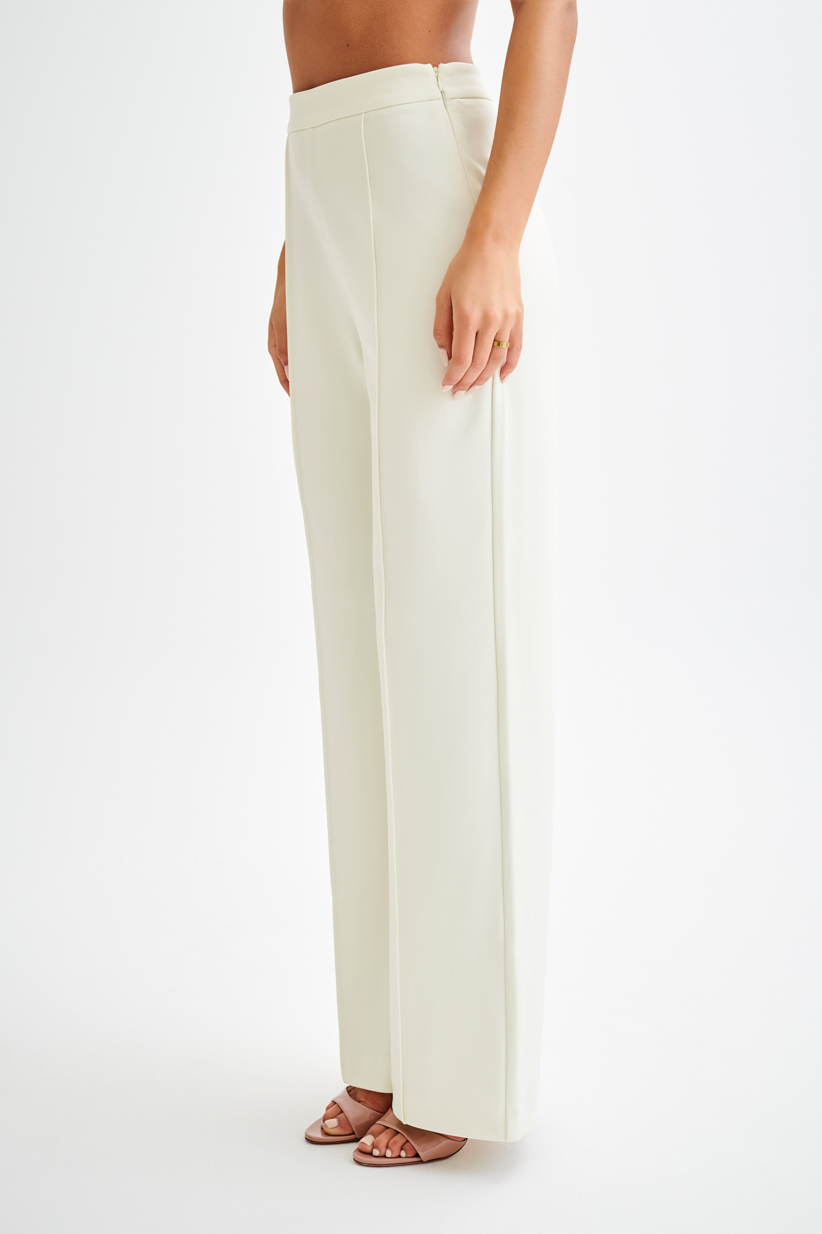 Antonia Pleated Wide Leg Pants - Ivory、mySite、solidvoid