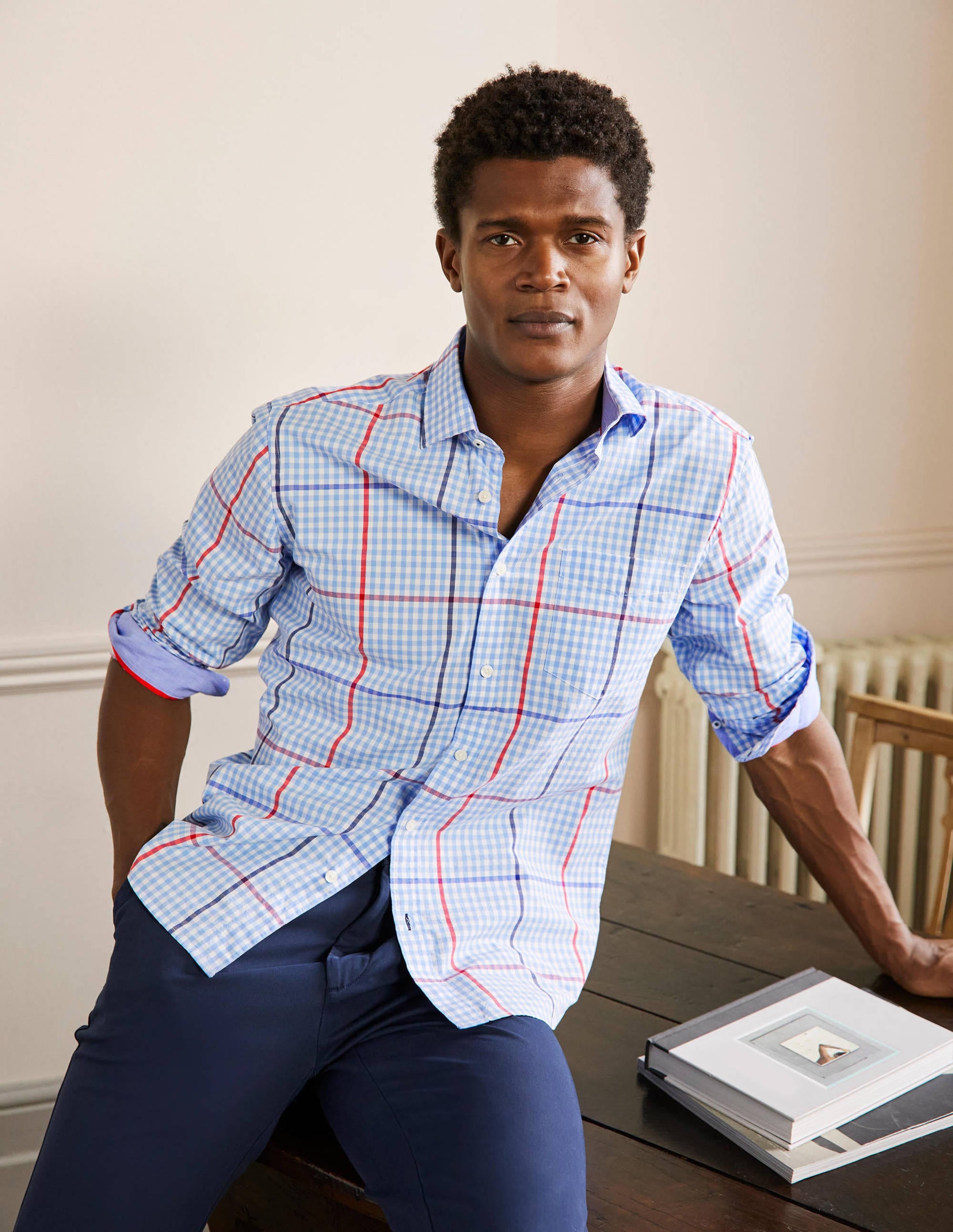  Slim Fit Classic Poplin Shirt-Heavenly Blue Check、mySite、ashleygrahame