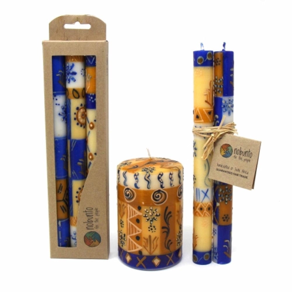 African Handmade Candles Blue Orange- Gift box of 2, 3 or 4 Short - Durra Design - Nobunto *、mySite、g9winljtr