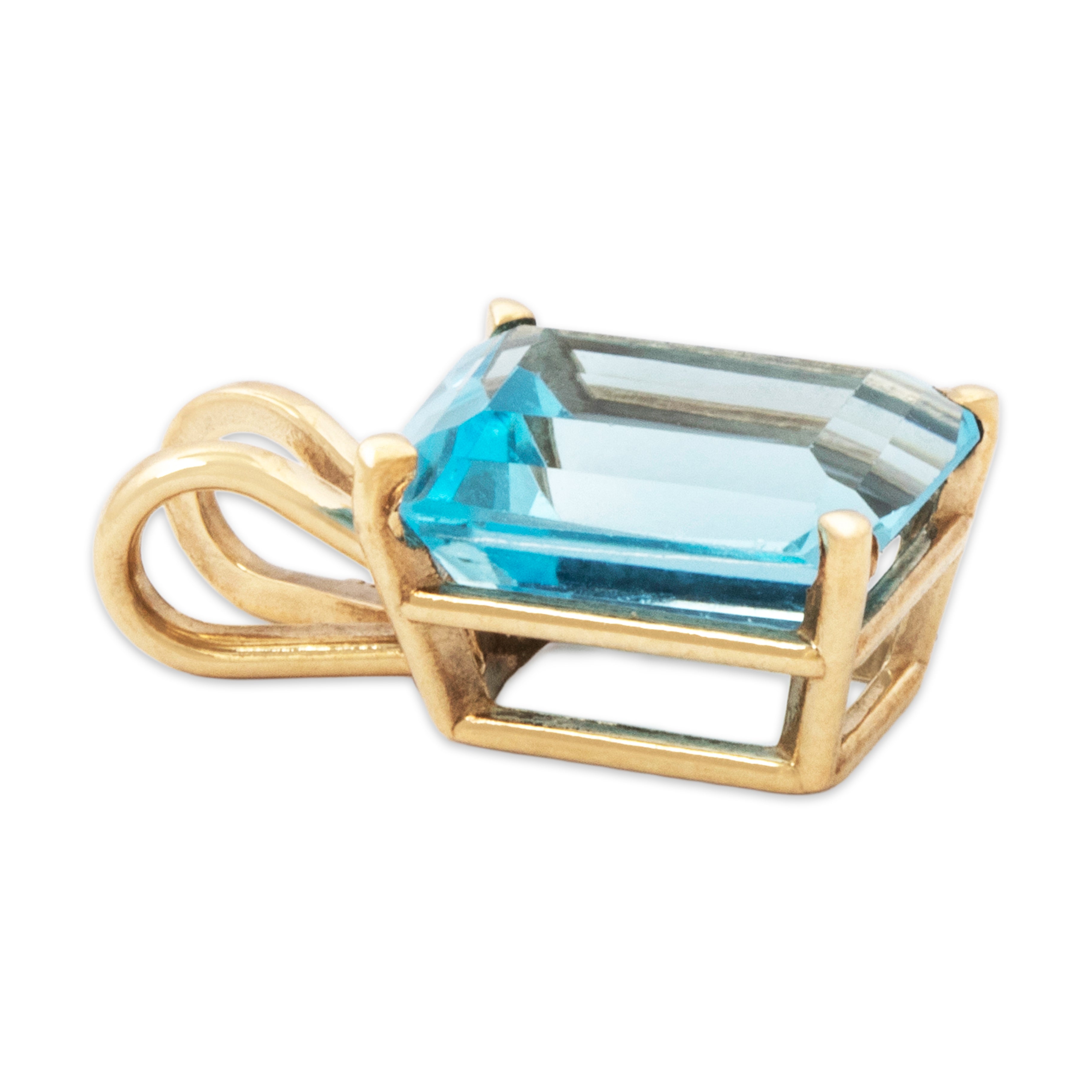 Vintage 10k Yellow Gold 3ct Blue Topaz Emerald-Cut Pendant、mySite、hinf8tx79