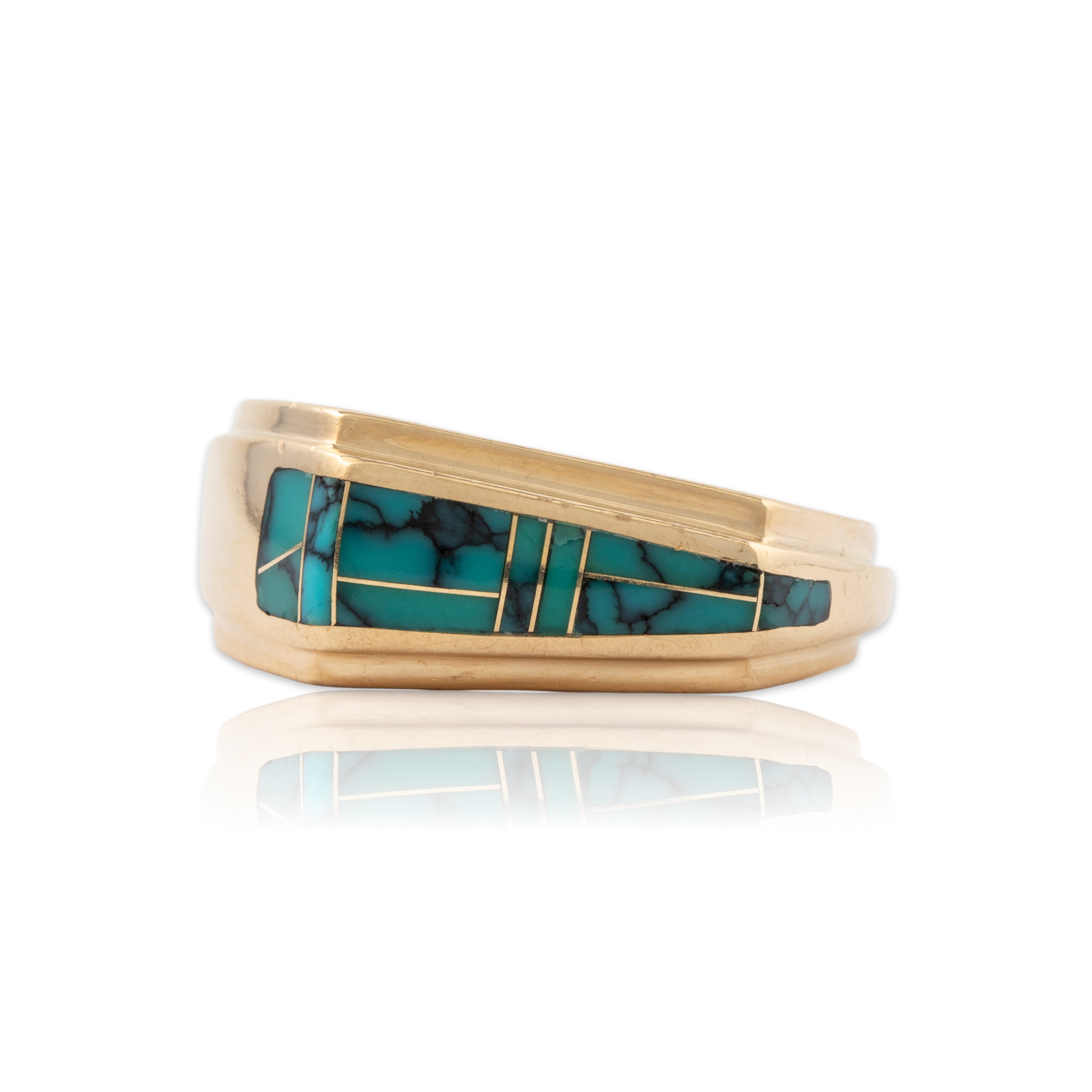 Vintage Native American Heavy 14k Yellow Gold Turquoise Inlay Ring 10.75、mySite、hinf8tx79