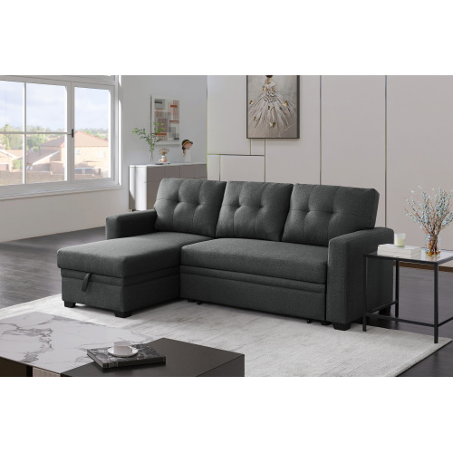 Upholstered Pull out Sectional Sofa with Chaise、、casual