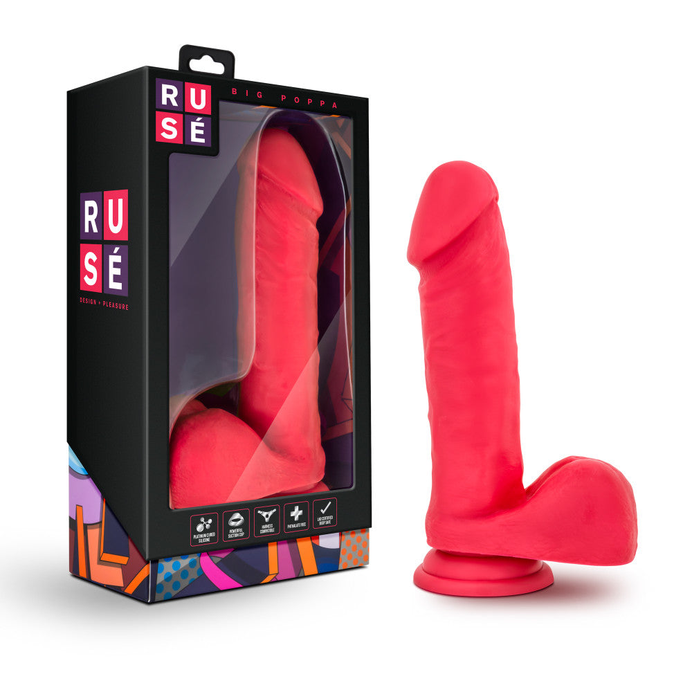 Ruse By Blush® | Big Poppa Realistic G-Spot Cerise 7.75-Inch Long Dildo With Balls & Suction Cup Base、mySite、bottomscart