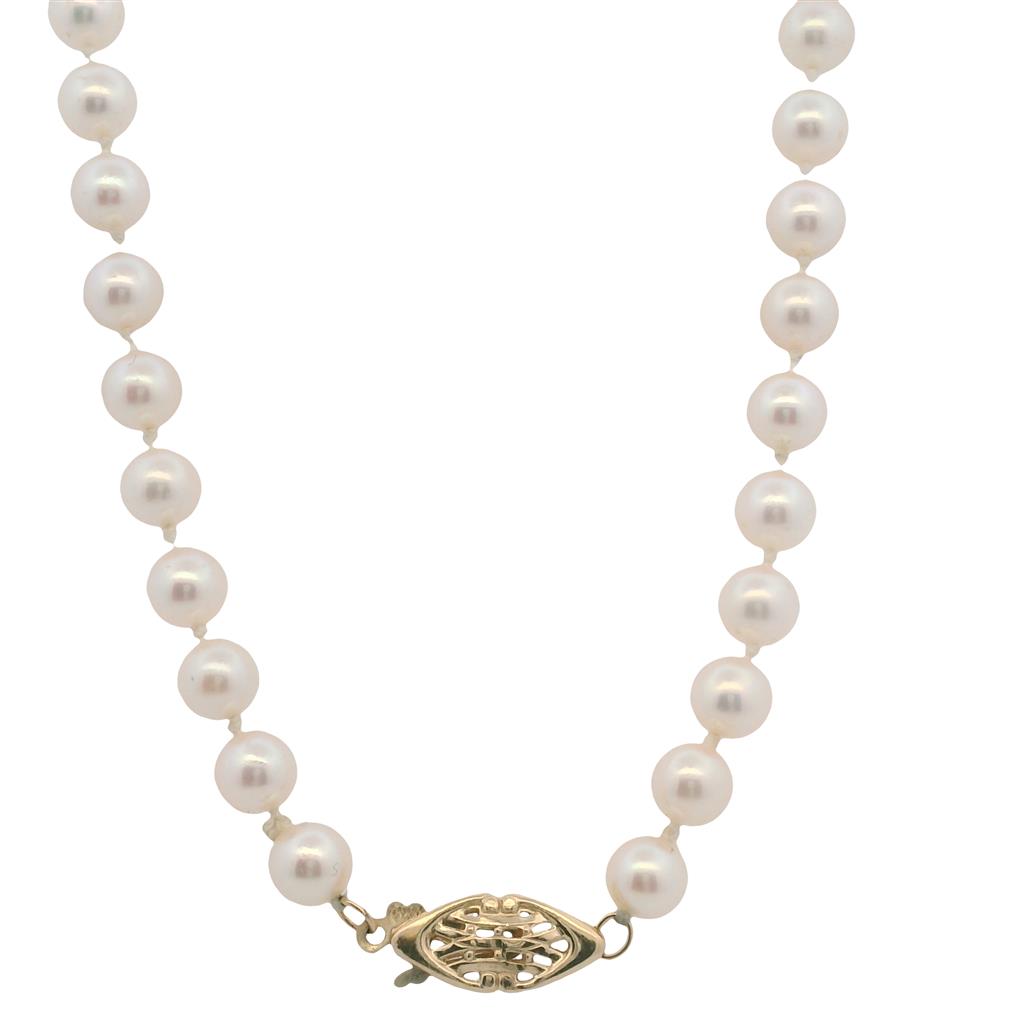  Estate 14K Yellow Gold 6mm Akoya Pearl Strand Necklace