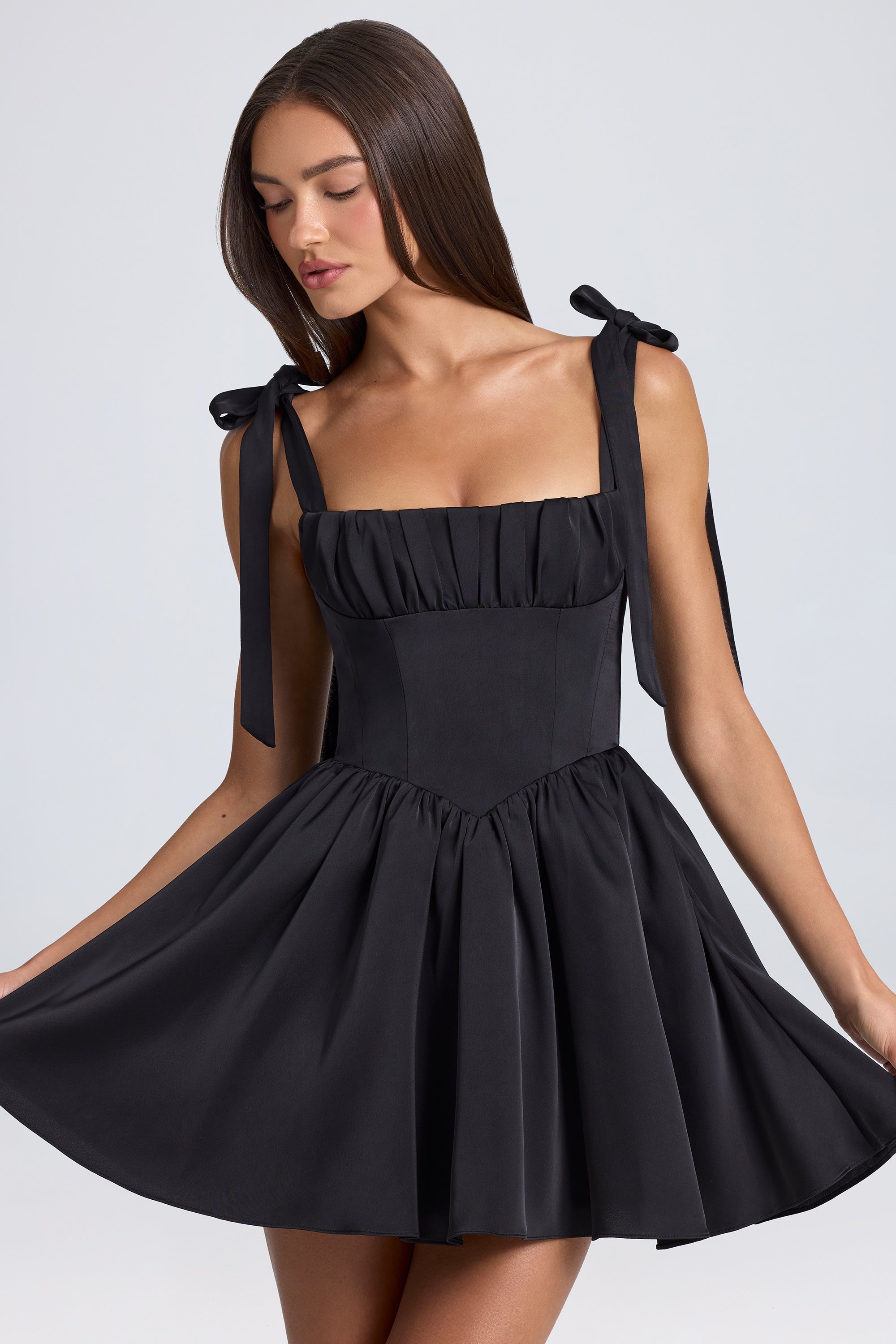 Draped Corset Mini Dress in Black、mySite、solidvoid