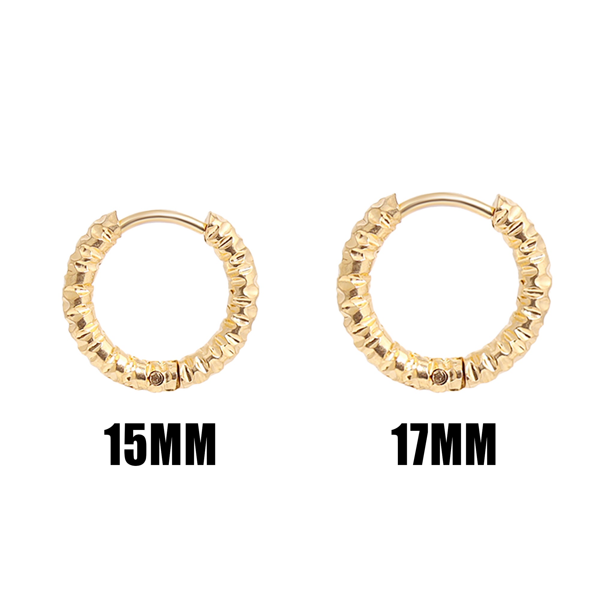 18K Gold PVD Stainless Steel Textured Huggie Hoop Earrings / ERJ0012、mySite、dreamappss