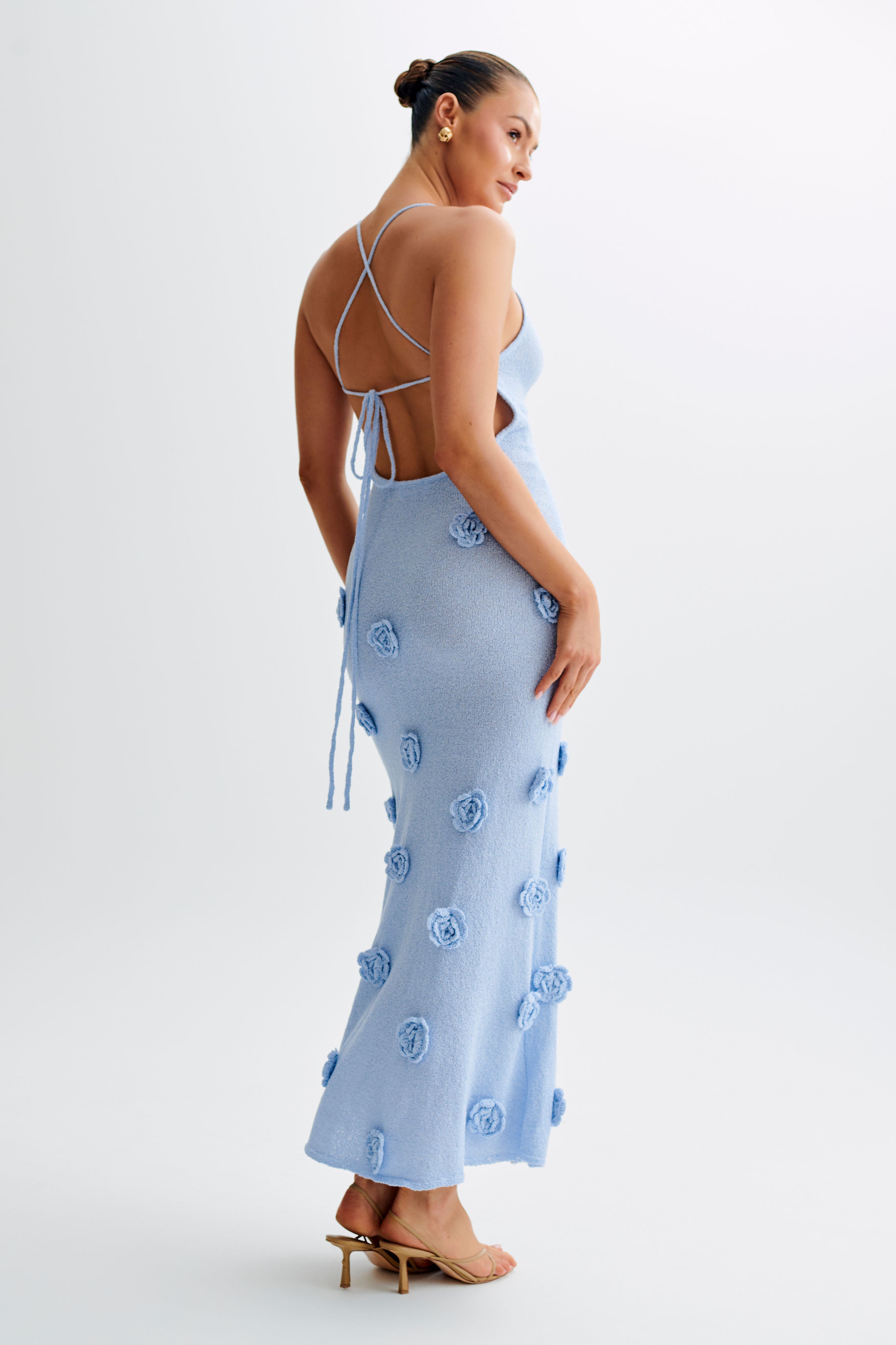 Suki Knit Maxi Dress With Flowers - Light Blue、mySite、solidvoid