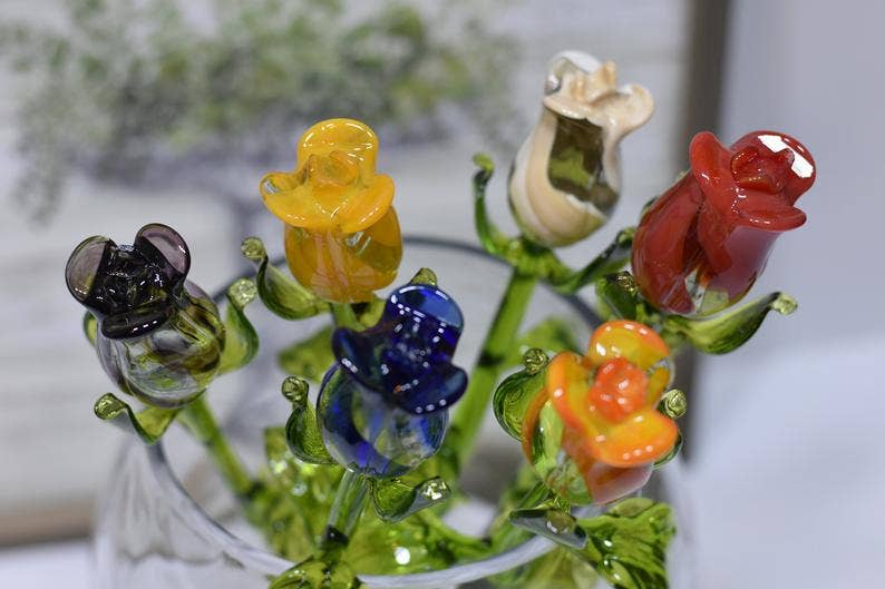Roses Handblown Glass Rose Buds、mySite、g9winljtr