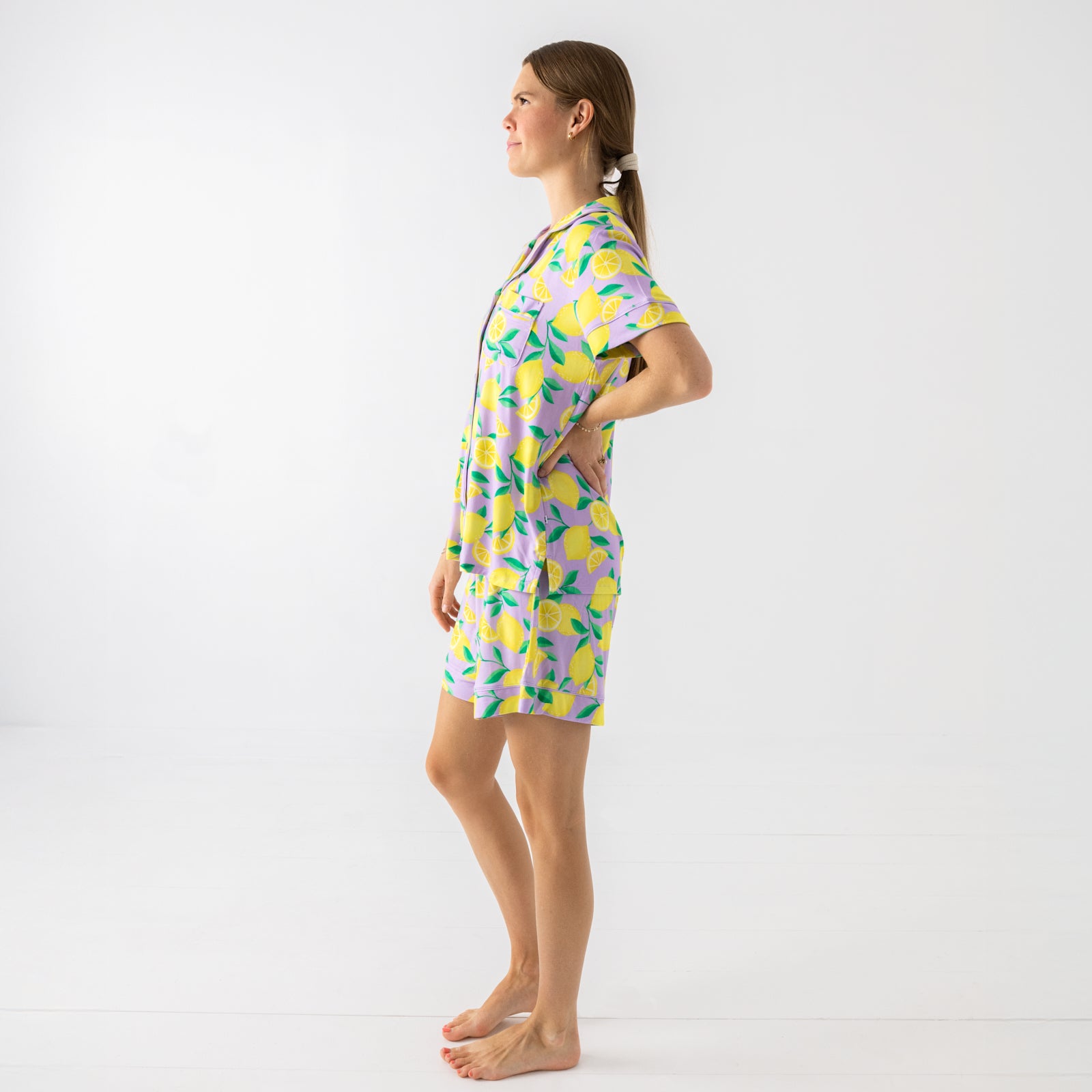 Lavender Sunny Citrus Women's Short Sleeve & Shorts Pajama Set、mySite、g9winljtr