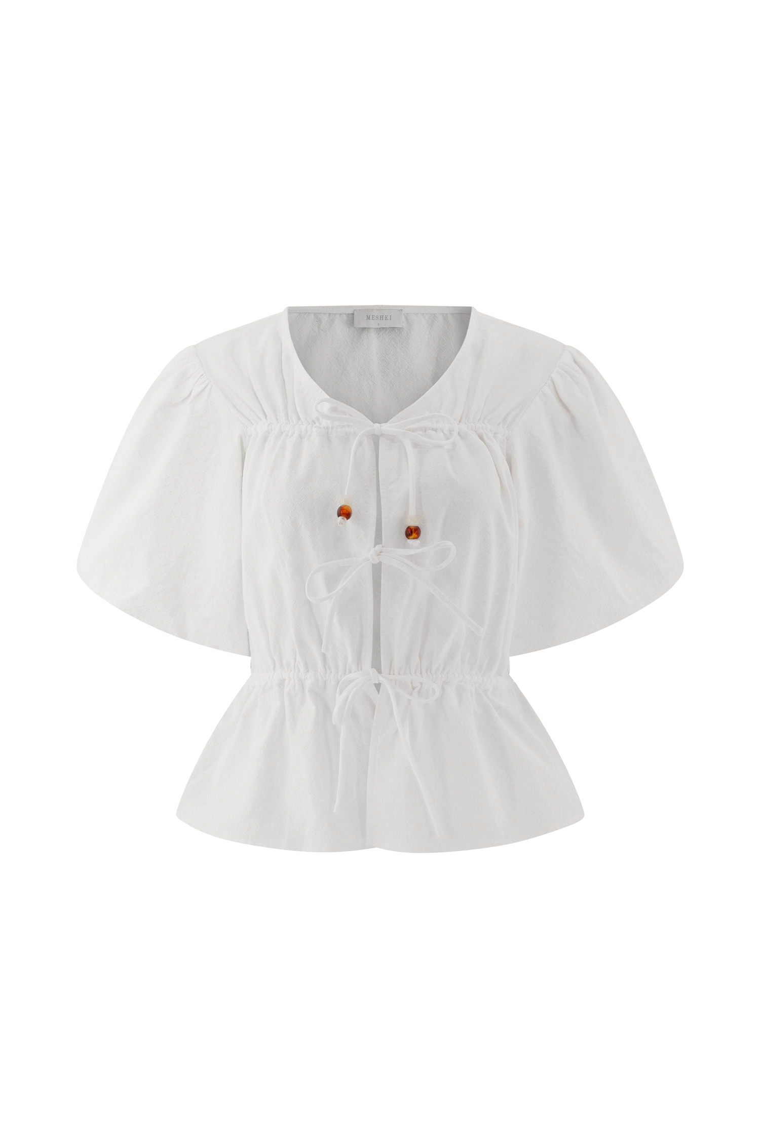 Emilie Puff Sleeve Cotton Top - White、mySite、solidvoid