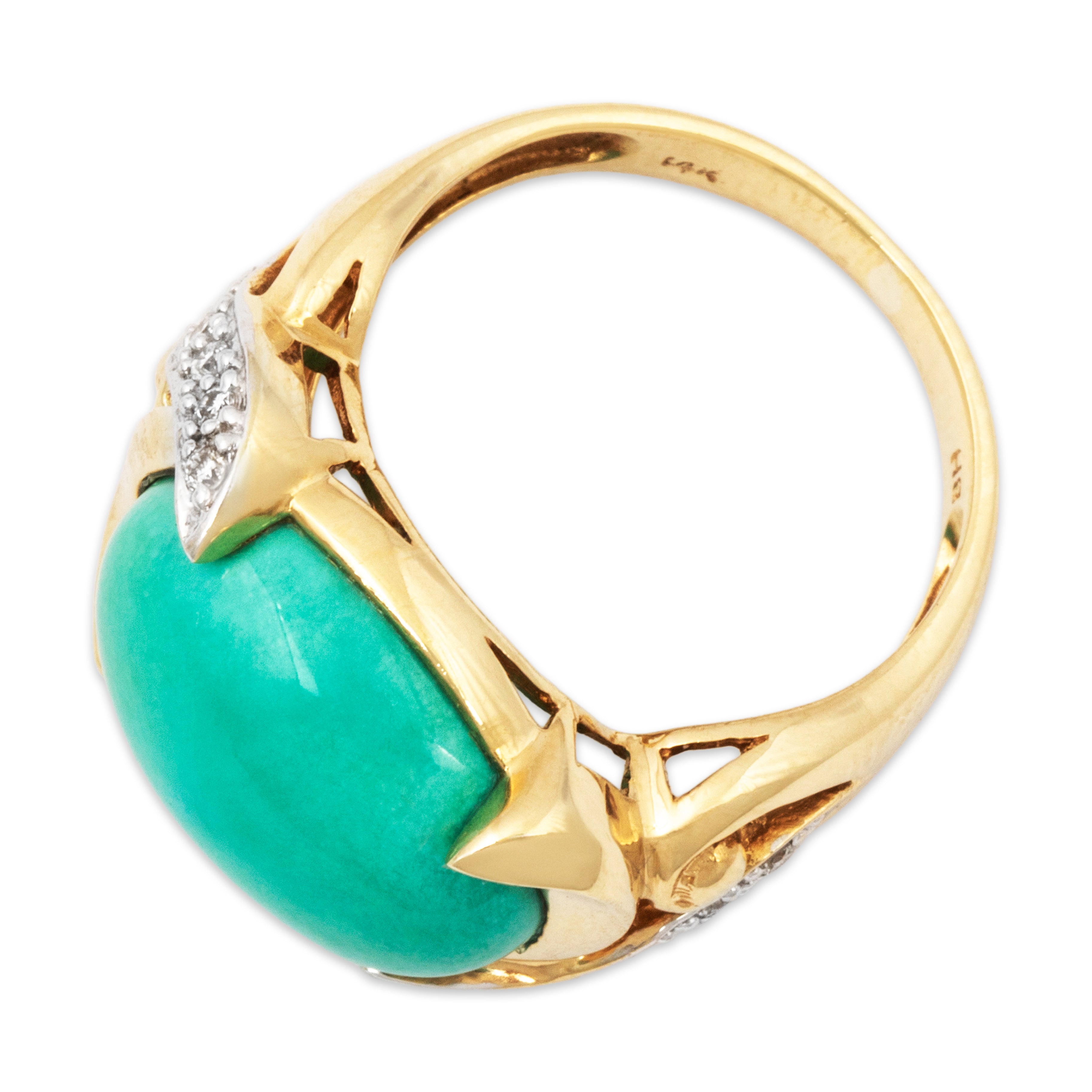 Vintage 14k Yellow Gold 7.7ct Turquoise Diamond Bold East-West Ring 5.75、mySite、hinf8tx79