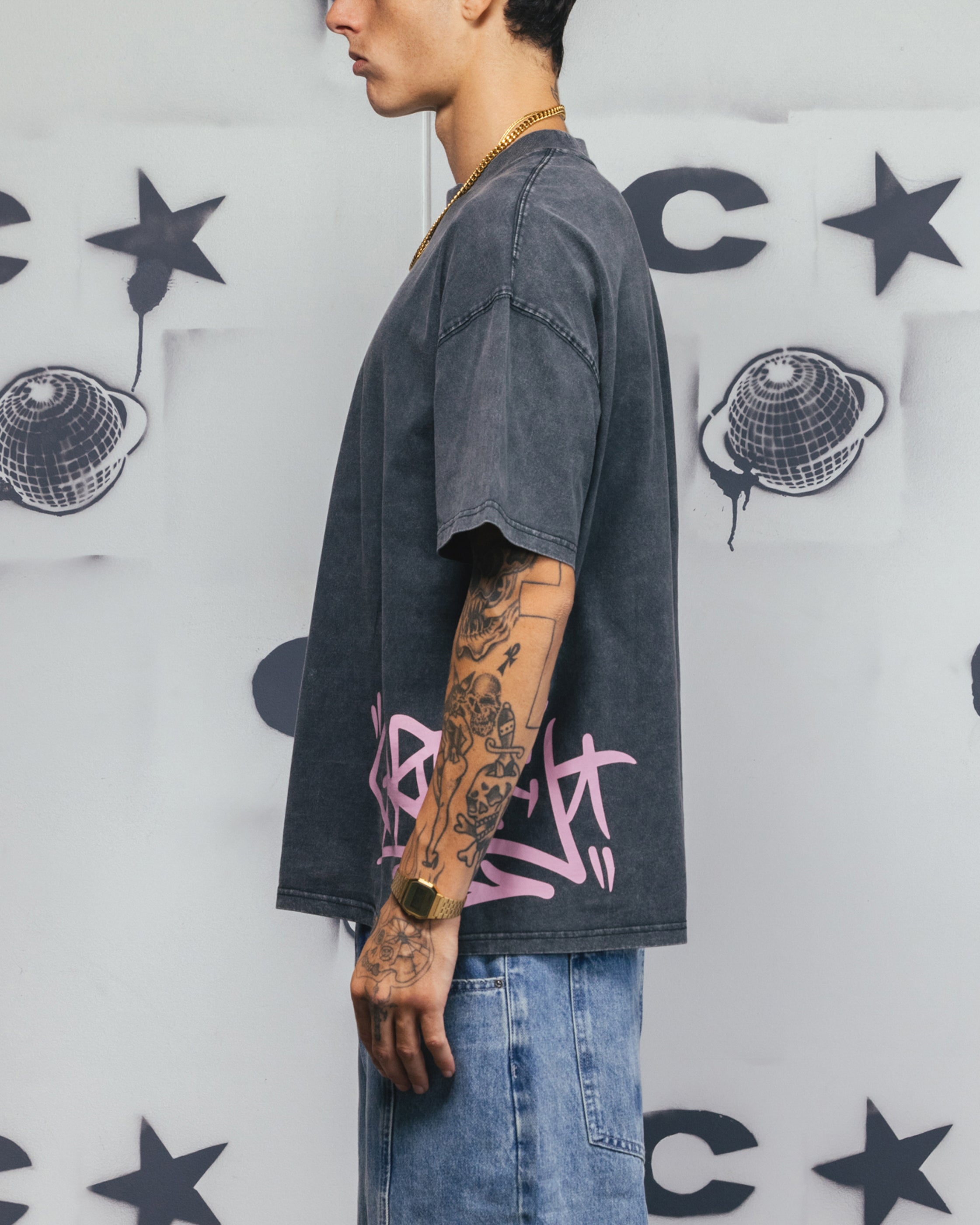 Carre Tagline T-Shirt Washed Black/Pink、mySite、zt4zffjzw