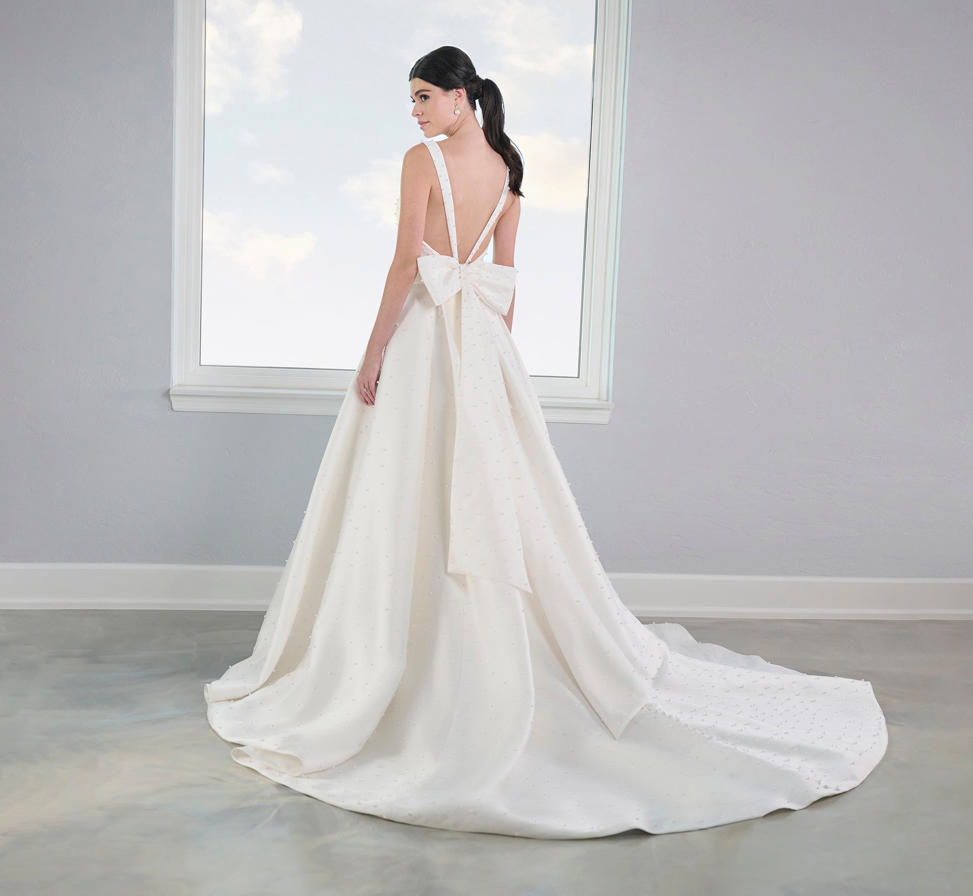 Pearl Studded Mikado A-Line Gown In Ivory Nude、mySite、solidvoid