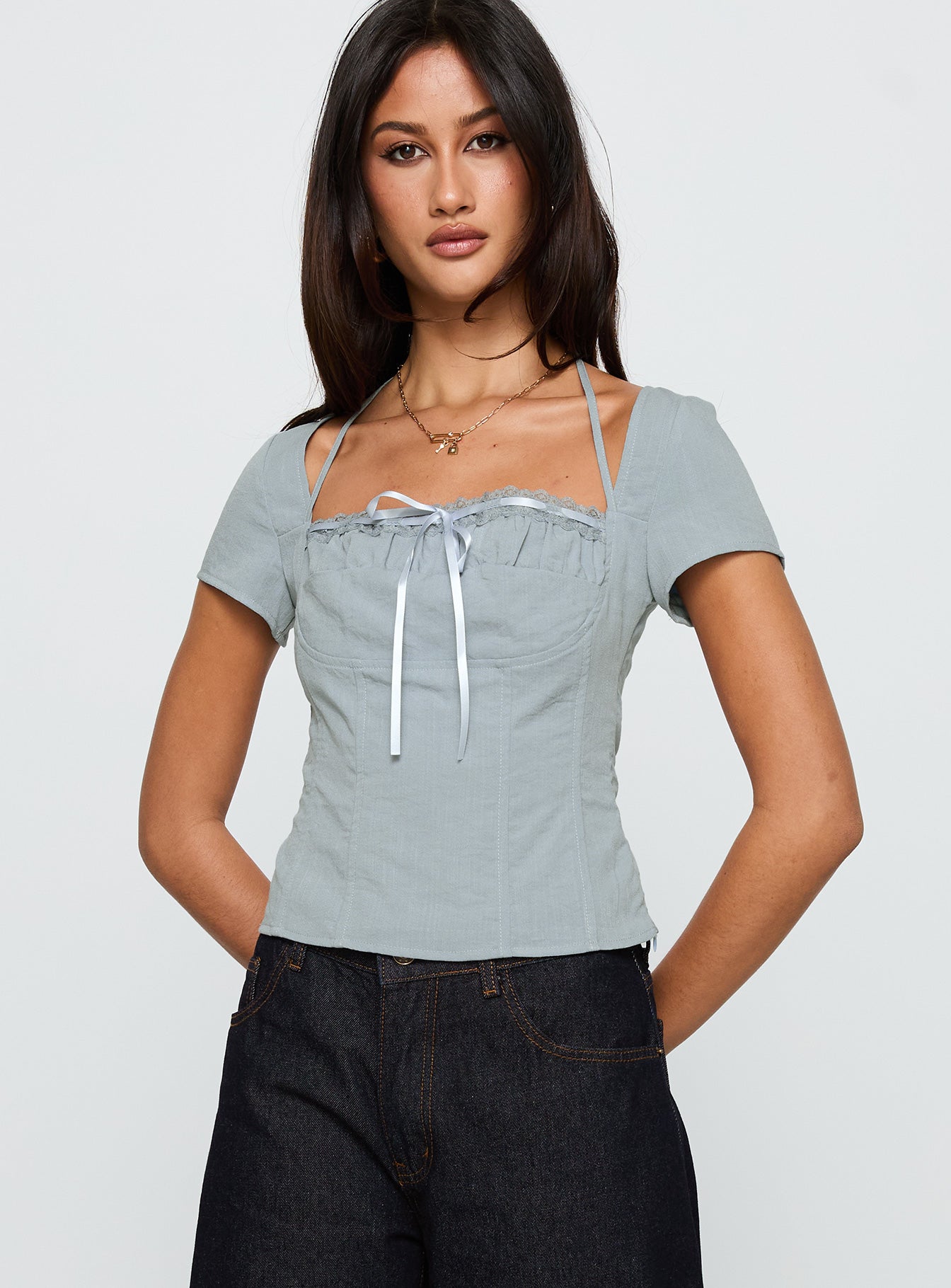 Trynia Short Sleeve Top Blue、mySite、solidvoid