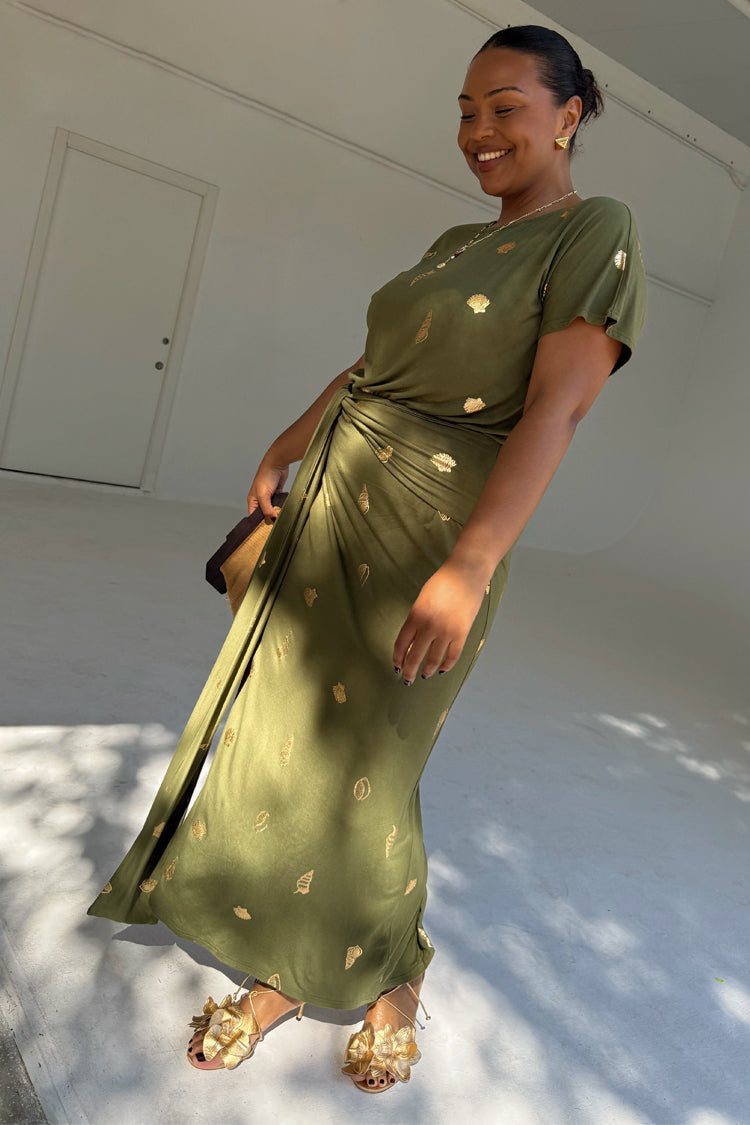 Khaki Shell Midi Dress、mySite、solidvoid