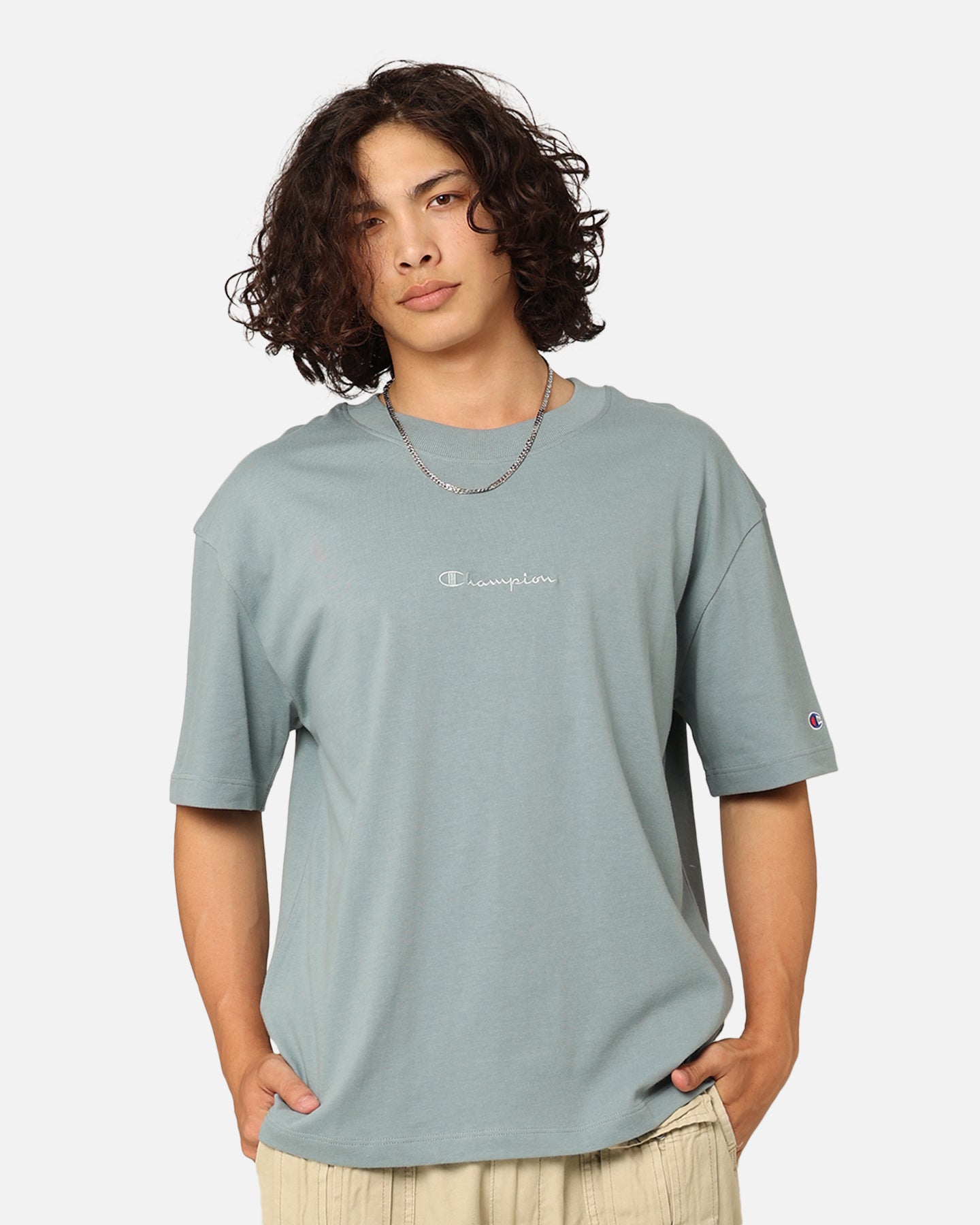 Champion Heritage New Script T-Shirt Sage Shimmer Green、mySite、zt4zffjzw