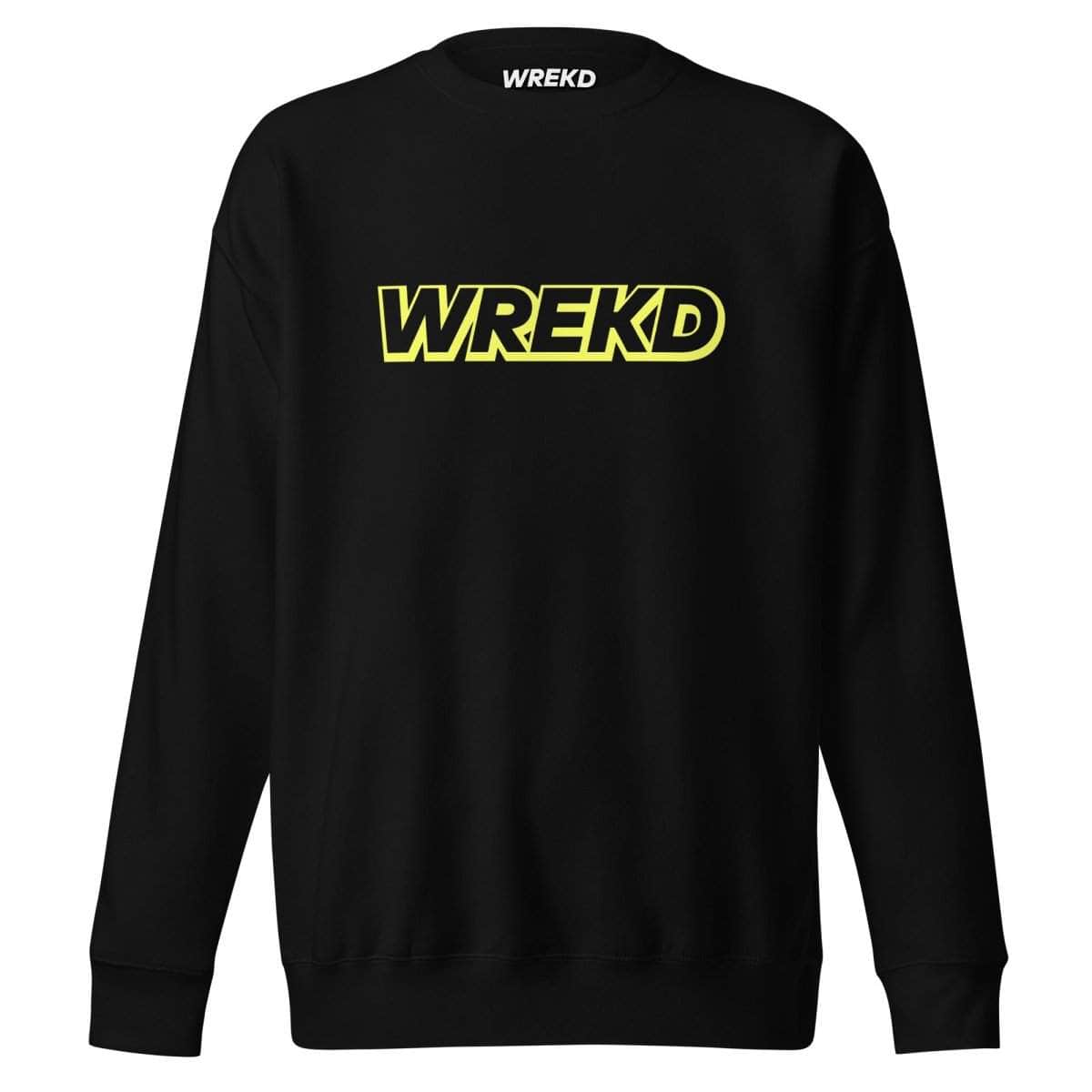  WREKD Yellow on Black Logo Unisex Premium Sweatshirt、mySite、merchandisen