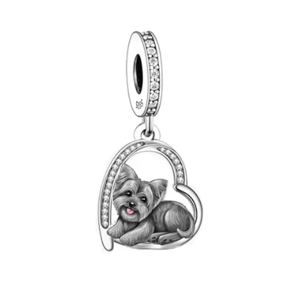 Puppies in Hearts Charms/Pendants Sterling Silver Fits Pandora Style Bracelets、mySite、g9winljtr