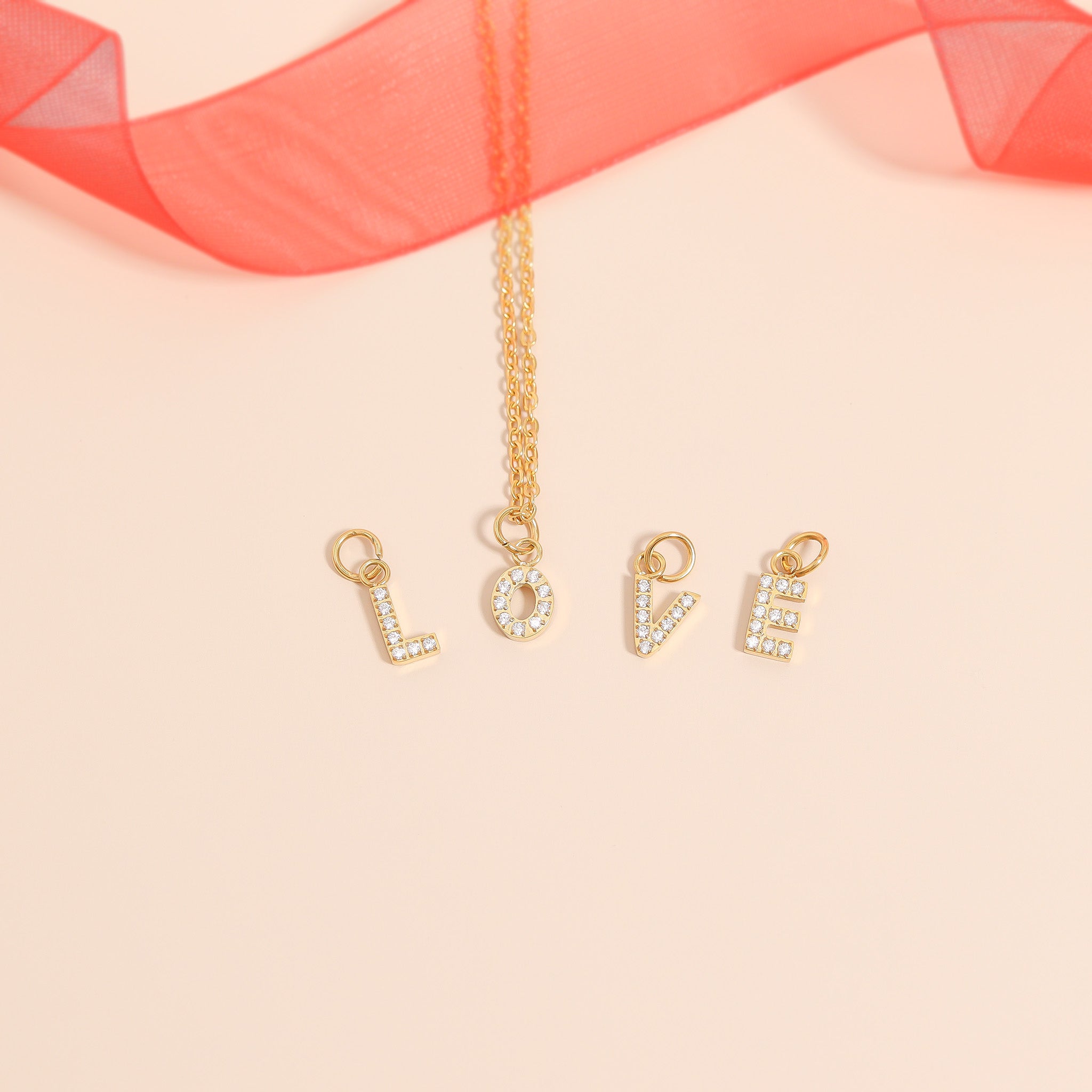 18K Gold PVD Stainless Steel Pave Set CZ Initial Letter Charms / PDC9021、mySite、dreamappss