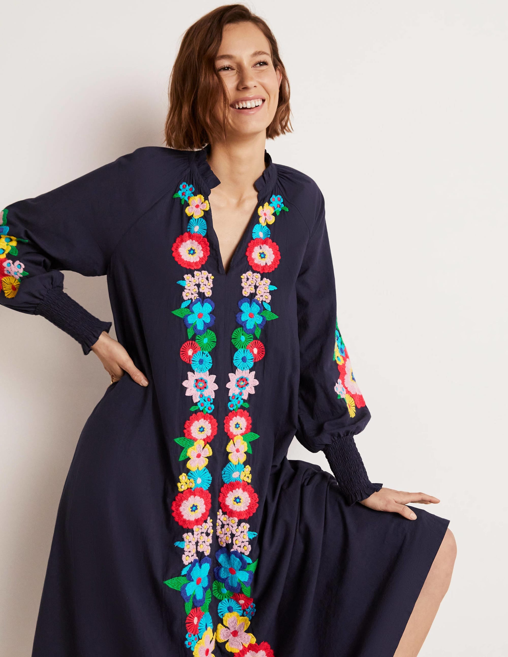 Embroidered Cotton Maxi Dress-Navy、mySite、ashleygrahame
