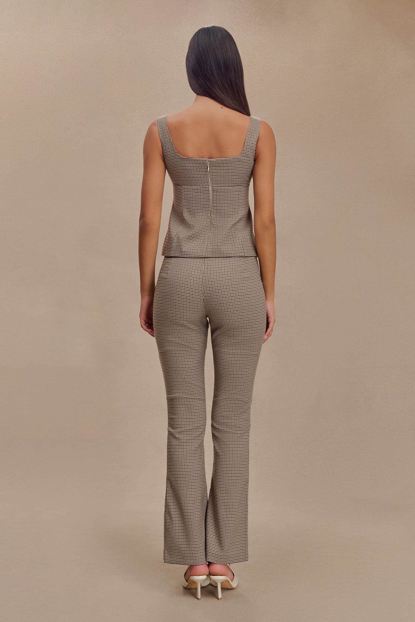 Sweeney Mid Rise Buckle Straight Leg Pant - Tan Check、mySite、solidvoid