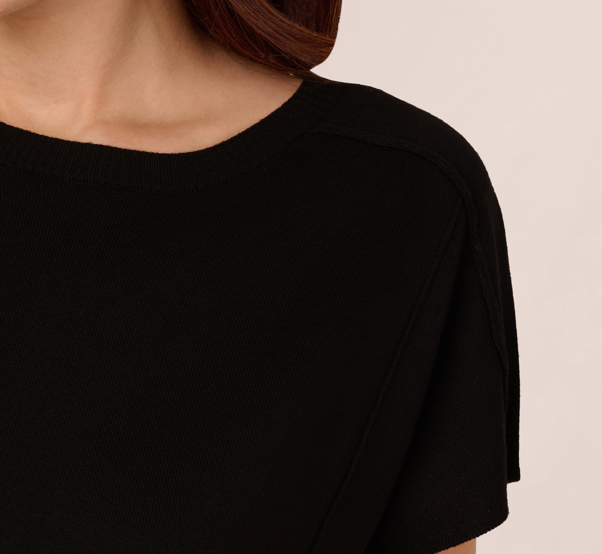 Short Sleeve Exposed Seam Pullover Sweater In Black、mySite、solidvoid