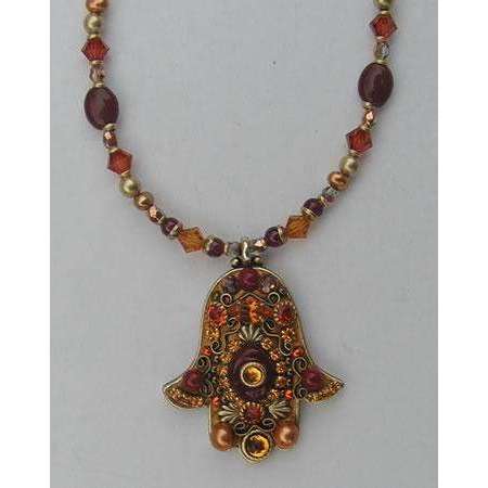Michal Golan Autumn Swarovski Crystals and Glass Hamsa Necklace、mySite、topwebapps