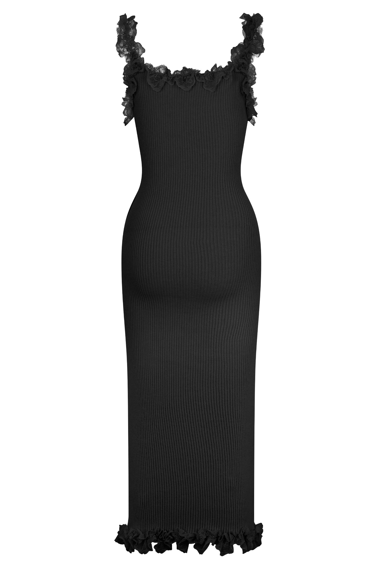 Shay Lace Ruffle Knit Midi Dress - Black、mySite、solidvoid