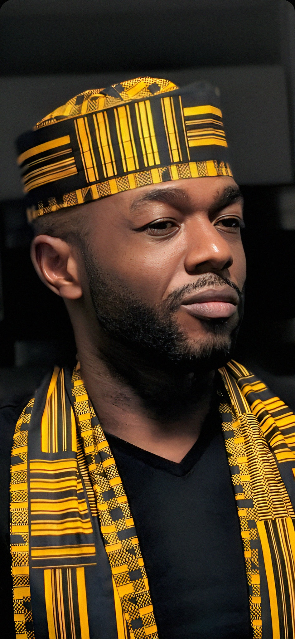 Dupsie's Nana Kwame Adinkra African Print Kente Kufi Hat DPH4091、mySite、solidvoid