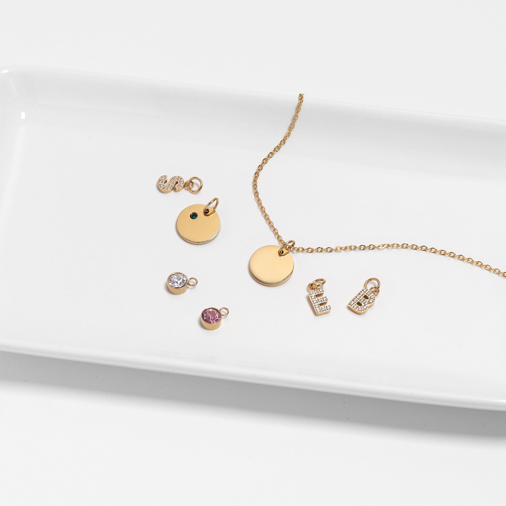 18K Gold PVD Stainless Steel Pave Set CZ Initial Letter Charms / PDC9021、mySite、dreamappss