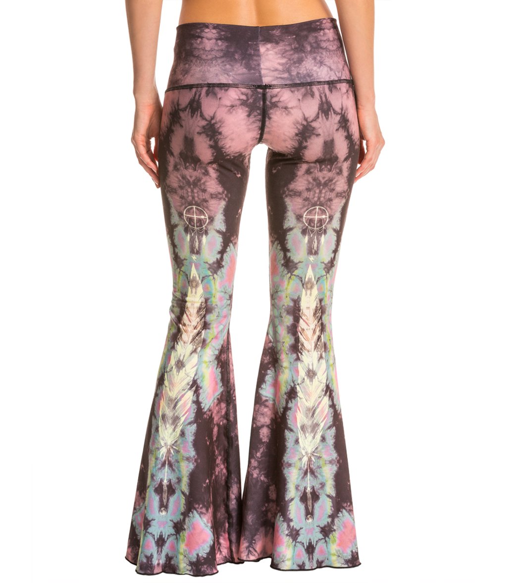 Teeki Eagle Feather Pink Bell Bottom Yoga Pants、mySite、noshort