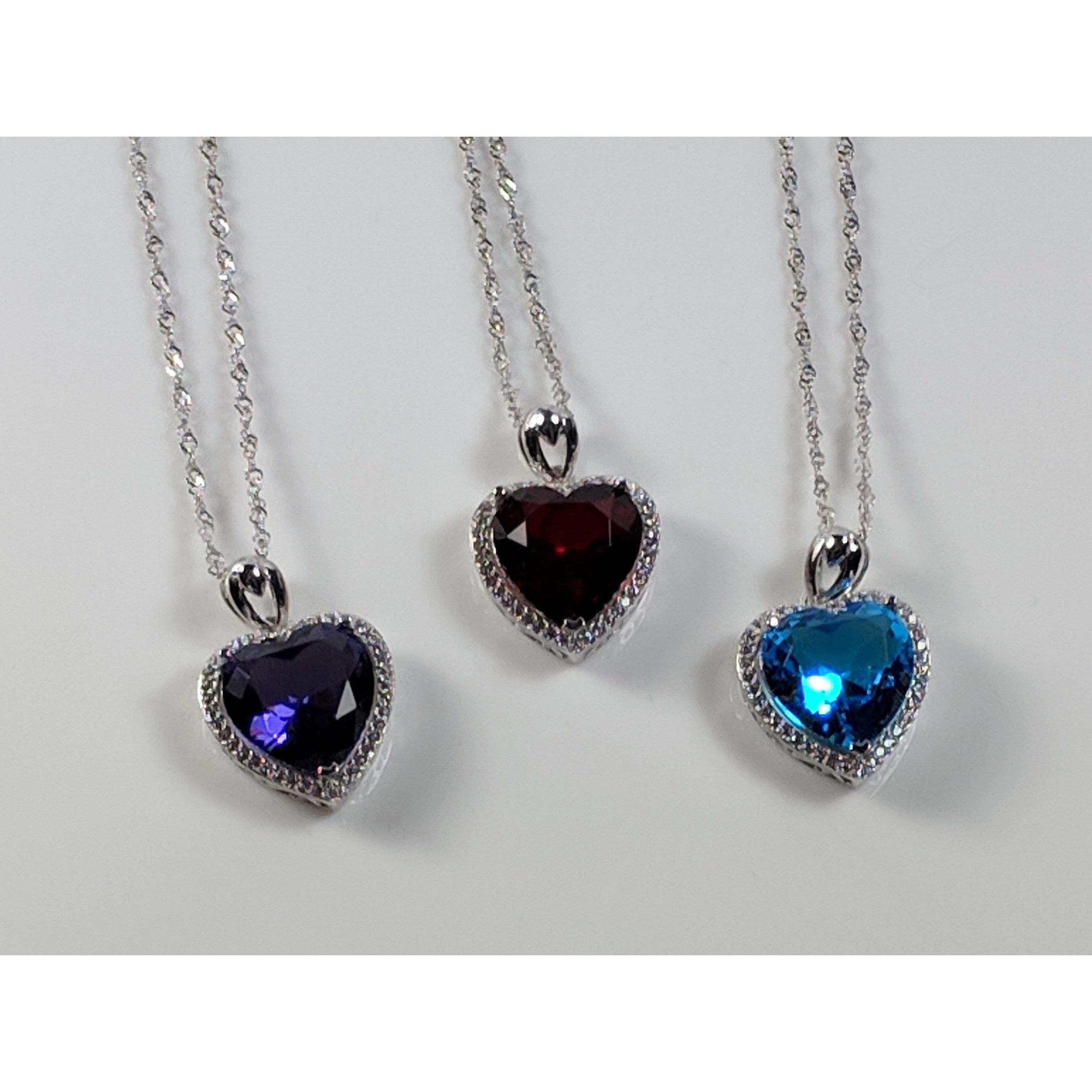 Heart Pendant in 925 Silver, Simulated Ruby, Topaz or Amethyst Crystal with CZ、mySite、g9winljtr