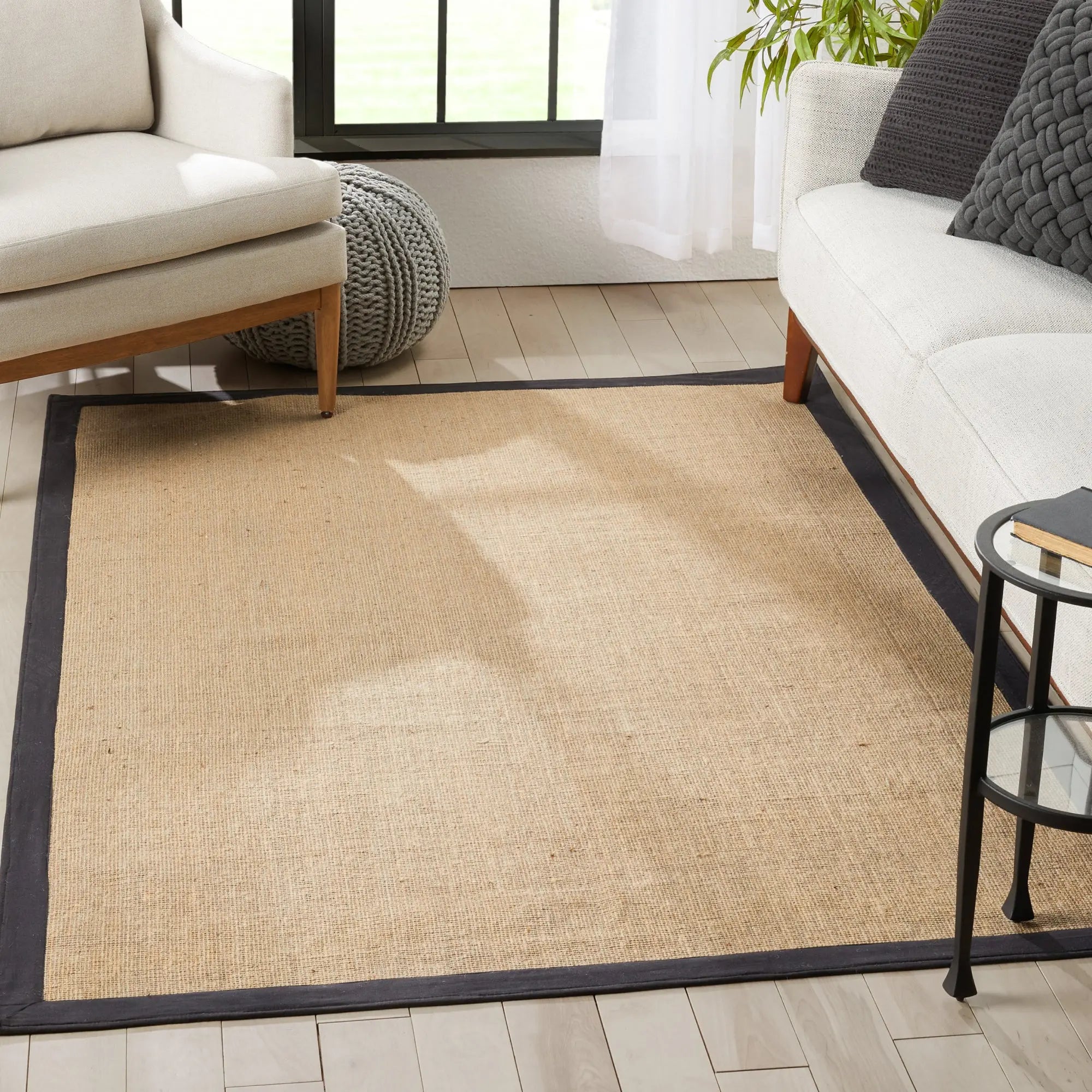 Sorel Farmhouse 5' x 7' Non-Slip Natural-Fiber Natural Black Border Rug、mySite、gigharbornorthrealestate