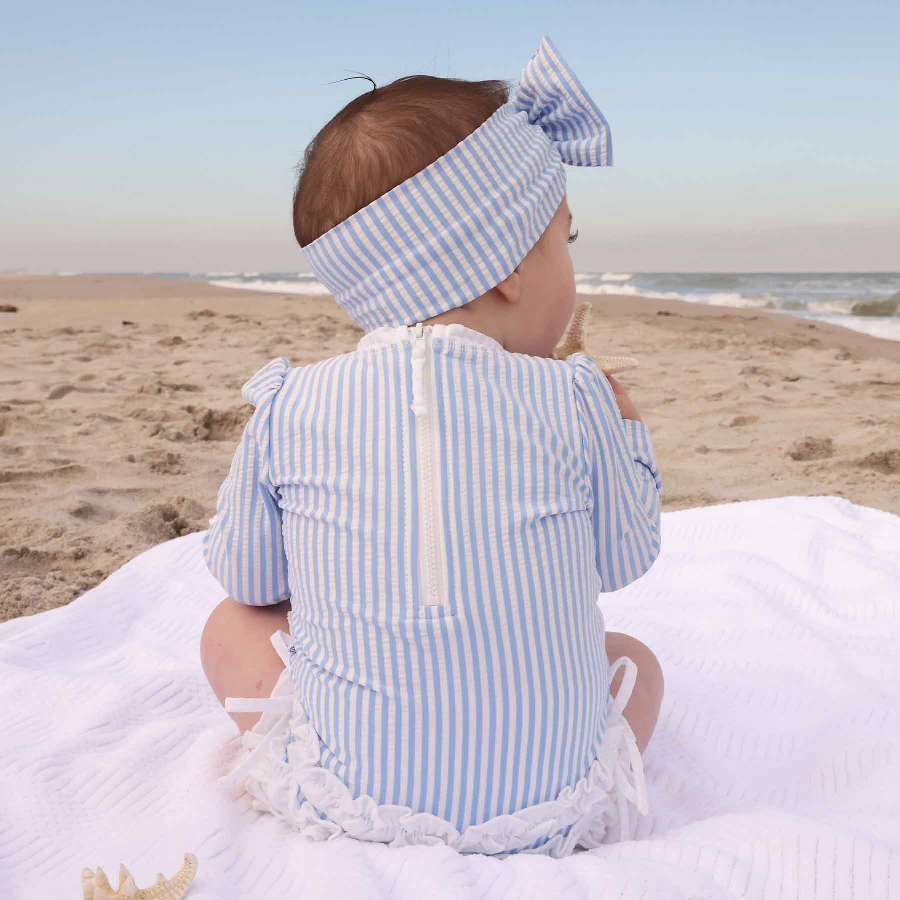  Long Sleeve Rash Guard With Ruffle Bottom | Seersucker Blue、mySite、layawaytickets