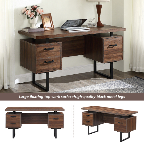 Home Office Computer Desk with Drawers/Hanging Letter-size Files, 59 inch Writing Study Table with Drawers、、casual