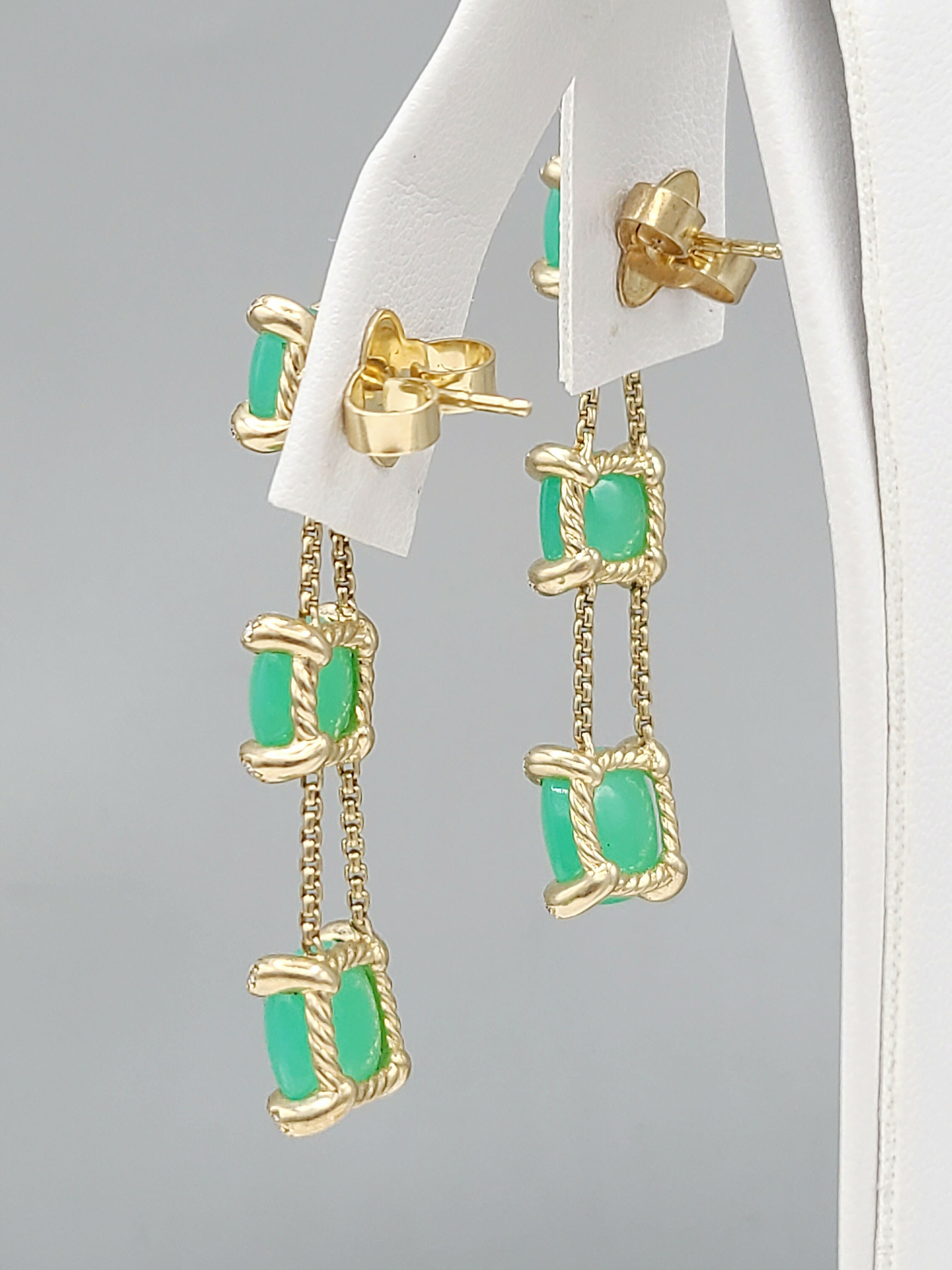 David Yurman聽Chatelaine聽Linear Chain 18k Earrings With Chrysoprase、mySite、hinf8tx79